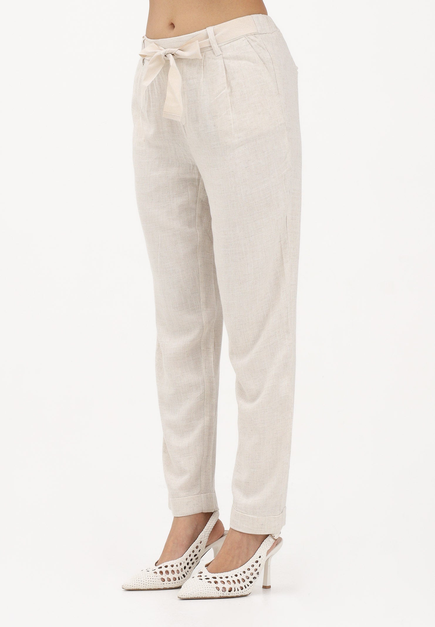 ONLY Pantalone panna da donna con cintura coordinata 15367751 MO ONLY 