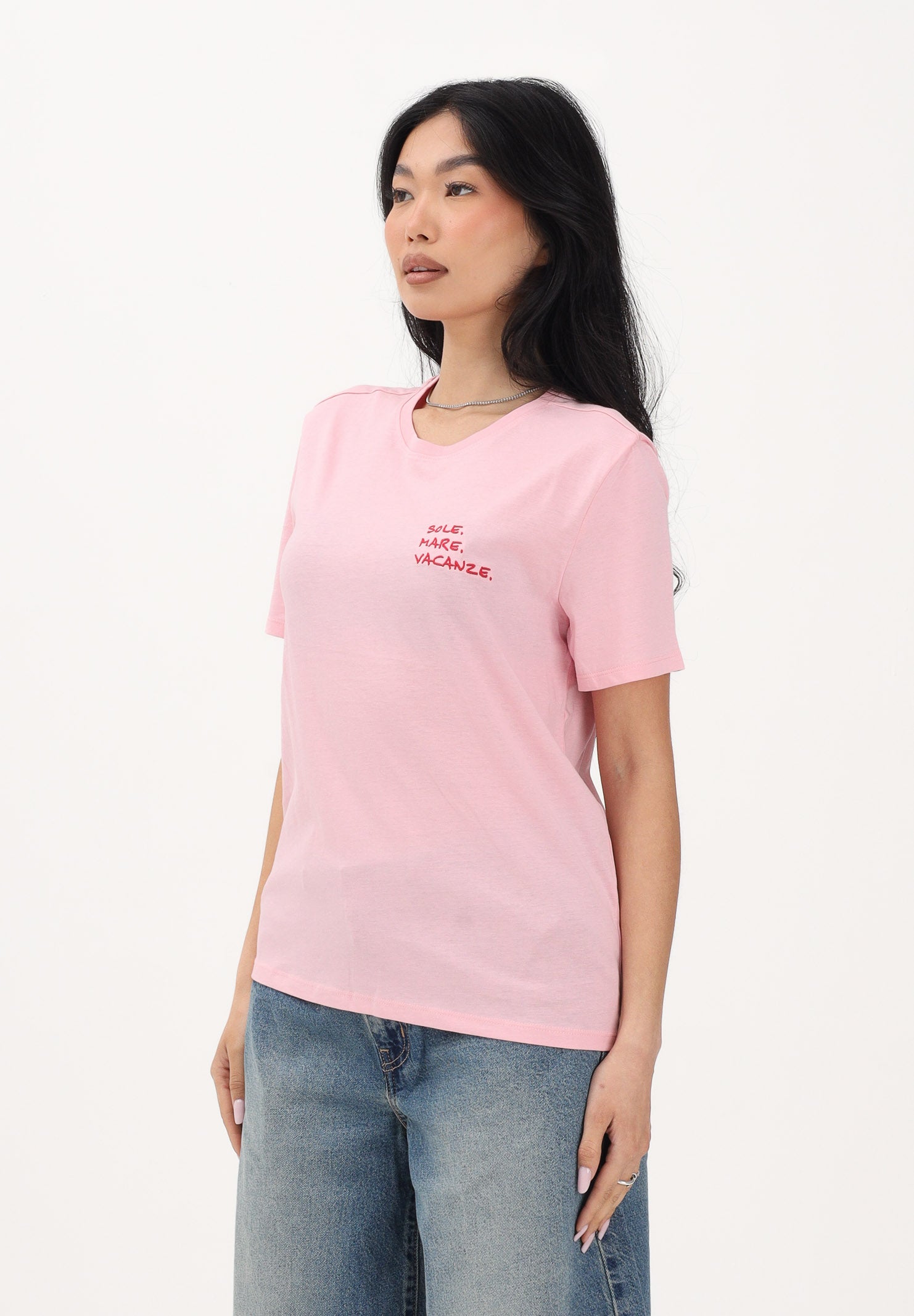 ONLY T-shirt a manica corta rosa da donna con ricamo 15368637 RORO ONLY 