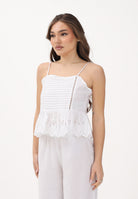 ONLY Top bianco da donna con pieghe decorative e ricamo sangallo 15368892 BRWI ONLY 