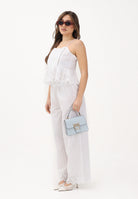ONLY Top bianco da donna con pieghe decorative e ricamo sangallo 15368892 BRWI ONLY 