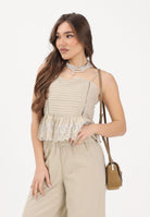 ONLY Top beige da donna con pieghe decorative e ricamo sangallo 15368892 OLGR ONLY 