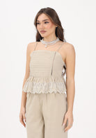 ONLY Top beige da donna con pieghe decorative e ricamo sangallo 15368892 OLGR ONLY 