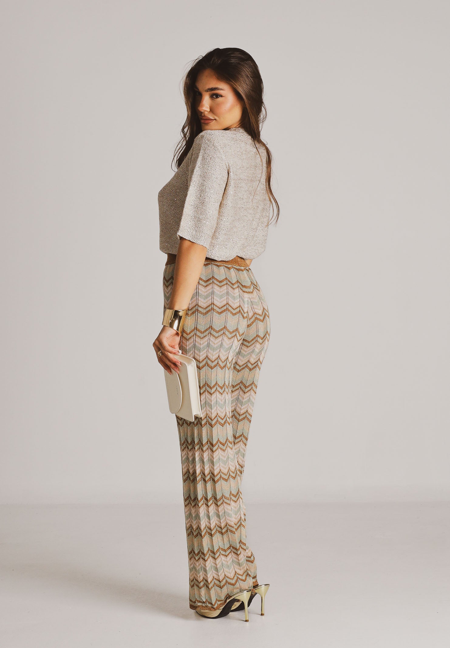 ONLY Pantalone multicolore da donna in maglia lurex con motivo chevron all-over 15369997 FOJA ONLY 