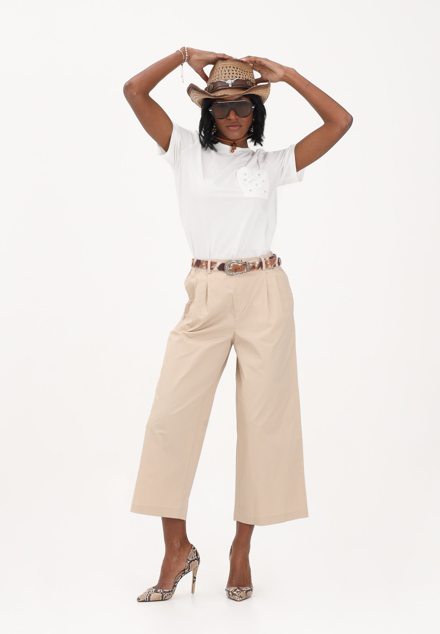 ONLY Pantalone cropped beige da donna 15370610 OXTA ONLY 