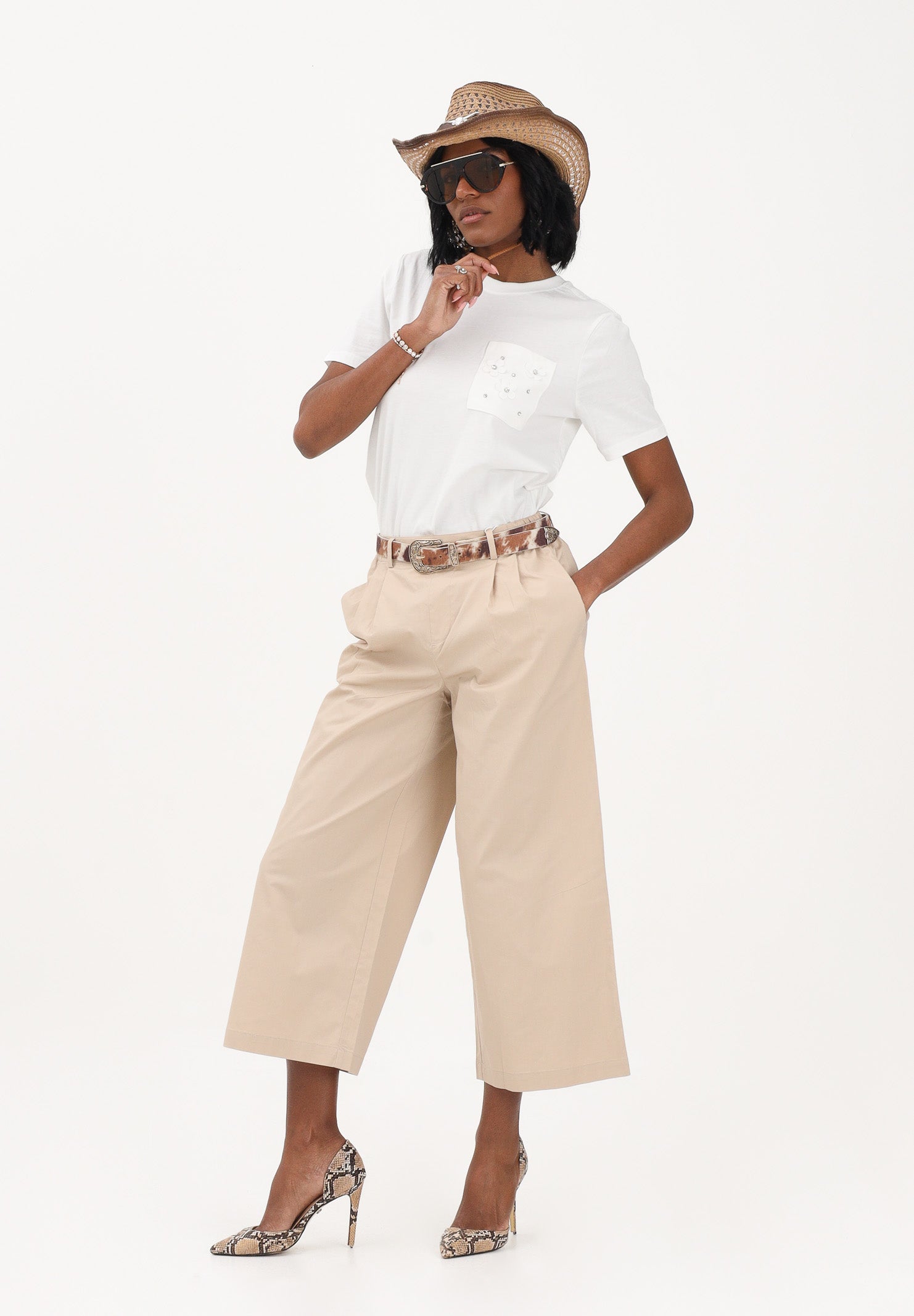 ONLY Pantalone cropped beige da donna 15370610 OXTA ONLY 