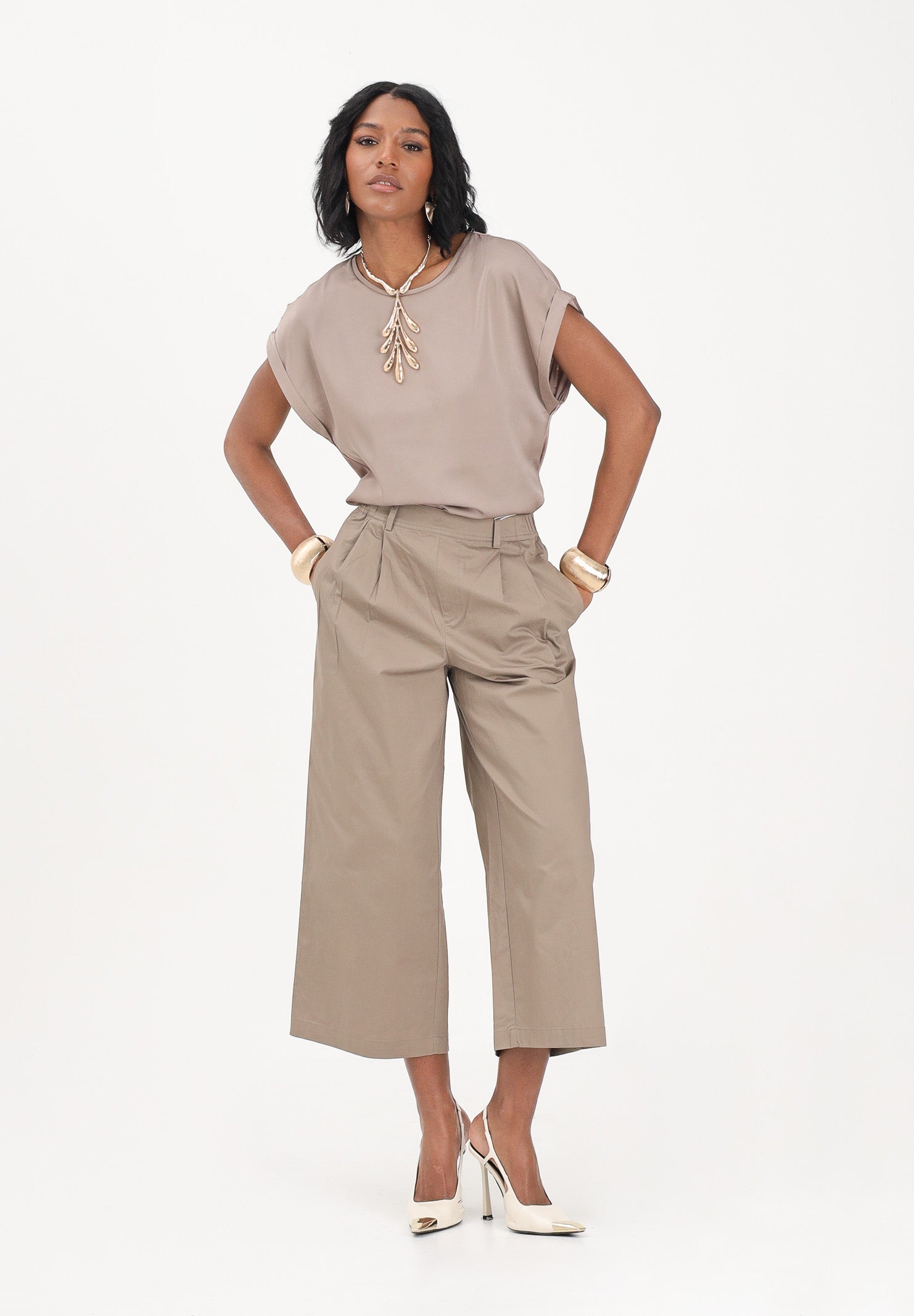 ONLY Pantalone cropped marrone da donna 15370610 WA ONLY 