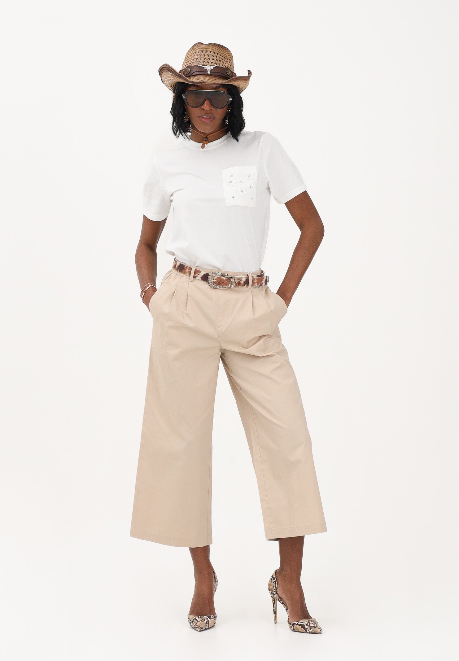 ONLY T-shirt a manica corta bianca da donna con taschino decorato 15371980 CLDEPO ONLY 