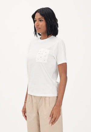 ONLY T-shirt a manica corta bianca da donna con taschino decorato 15371980 CLDEPO ONLY 