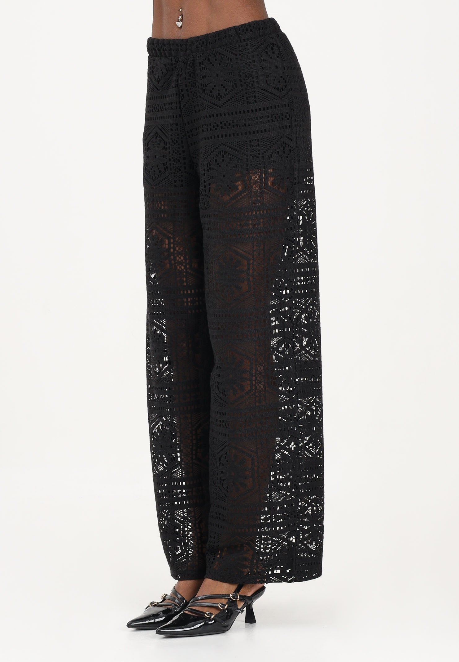 ONLY Pantalone nero da donna realizzato in raffinato tessuto pizzo lavorato 15372107 BL ONLY 