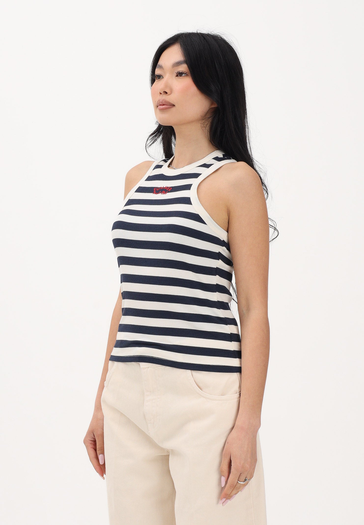ONLY Canotta a righe panna e blu da donna con ricamo 15375771 BRWINA ONLY 