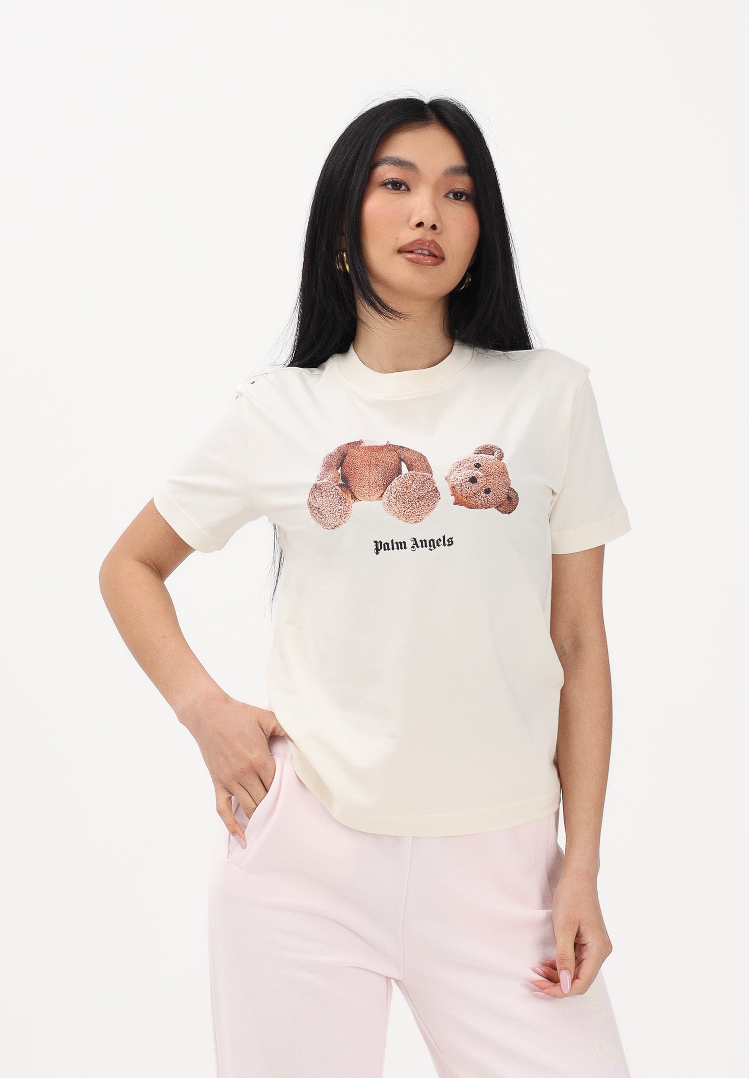 PALM ANGELS T-shirt a manica corta panna per donna, ragazzi e bambini con stampa PBAA003S26JER001 002 PALM ANGELS 