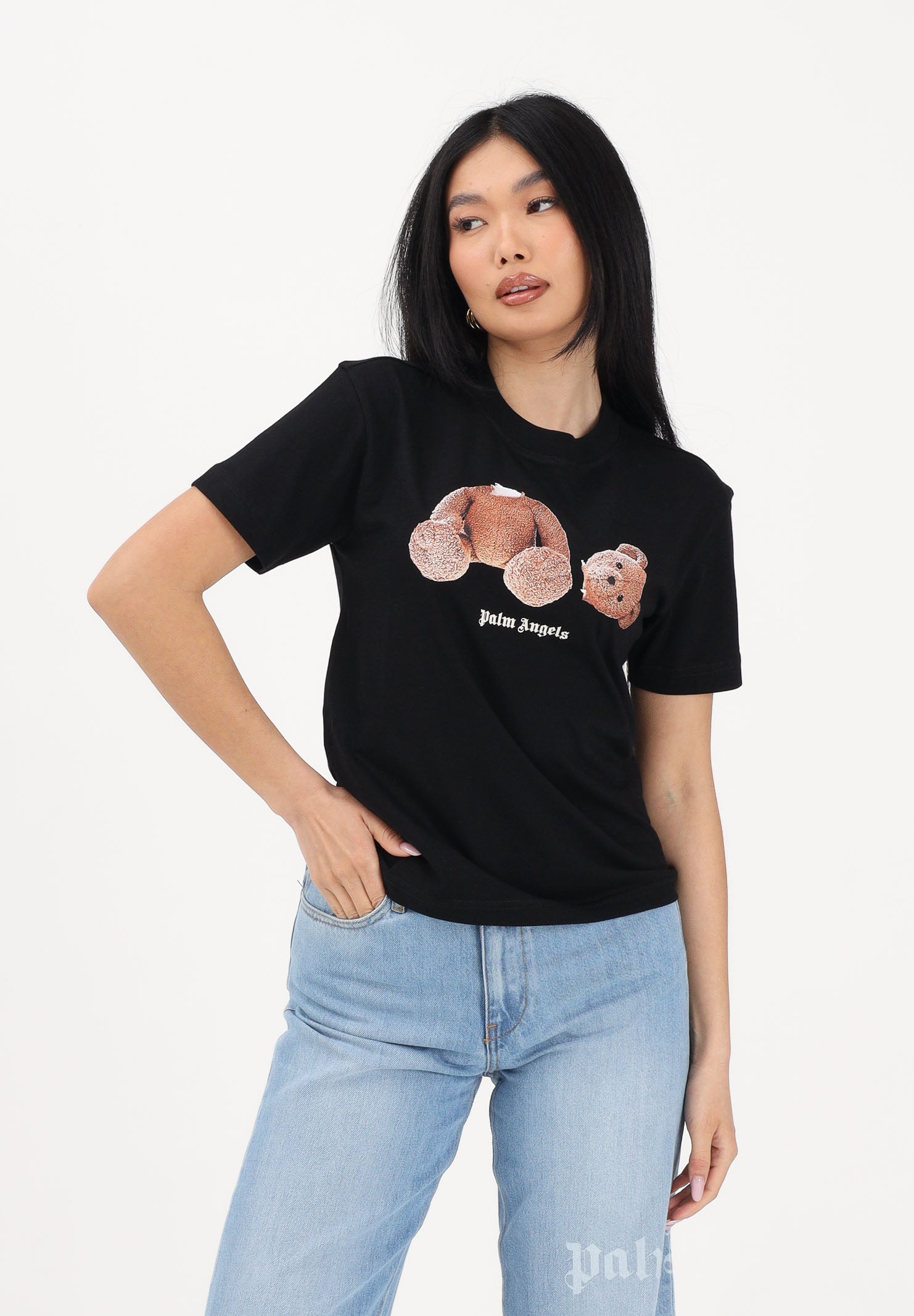 PALM ANGELS T-shirt a manica corta nera per donna, ragazzi e bambini con stampa PBAA003S26JER001 110 PALM ANGELS 