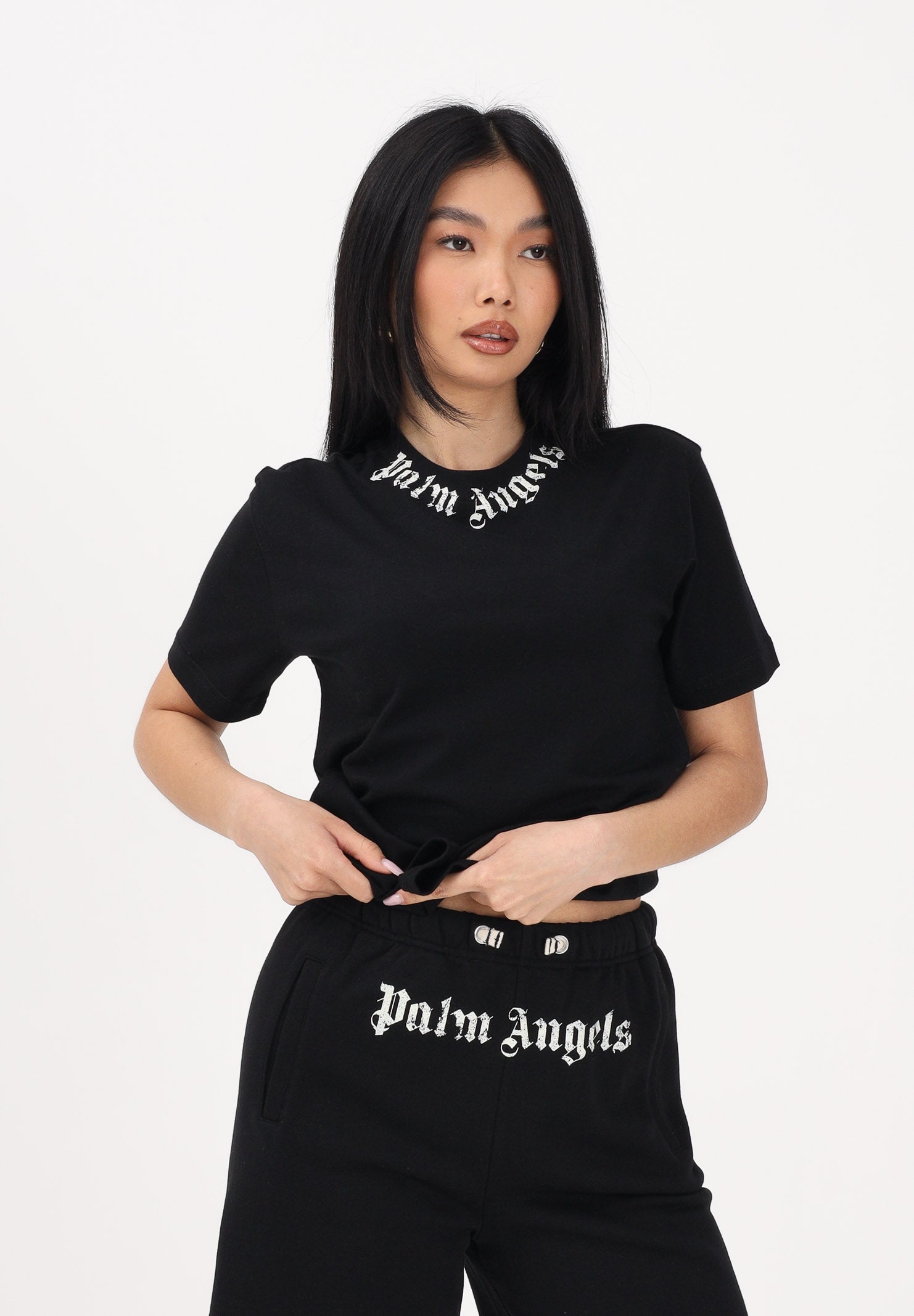PALM ANGELS T-shirt a manica corta nera per donna, ragazzi e bambini con logo PBAA003S26JER004 110 PALM ANGELS 