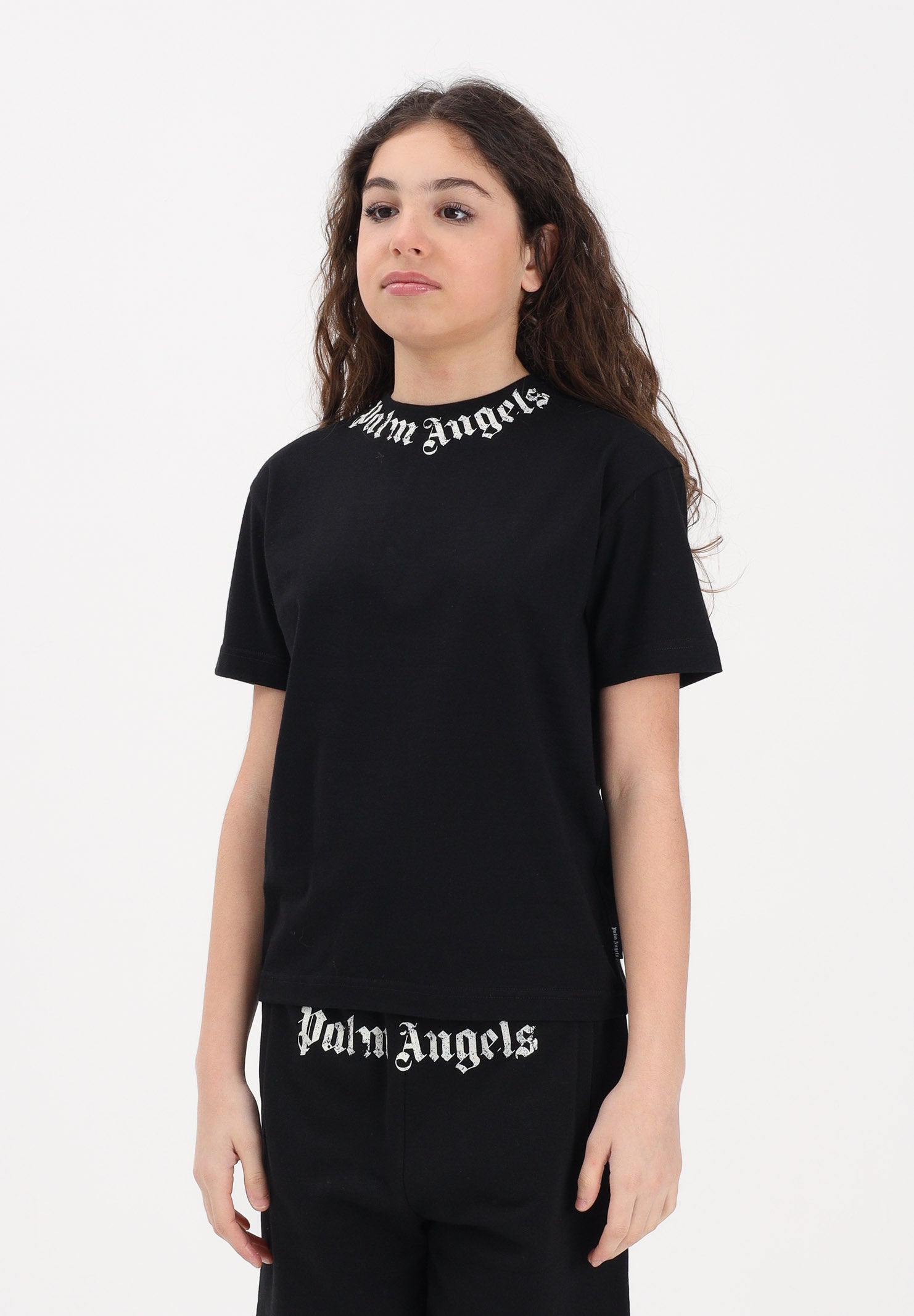 PALM ANGELS T-shirt a manica corta nera per donna, ragazzi e bambini con logo PBAA003S26JER004 110 PALM ANGELS 