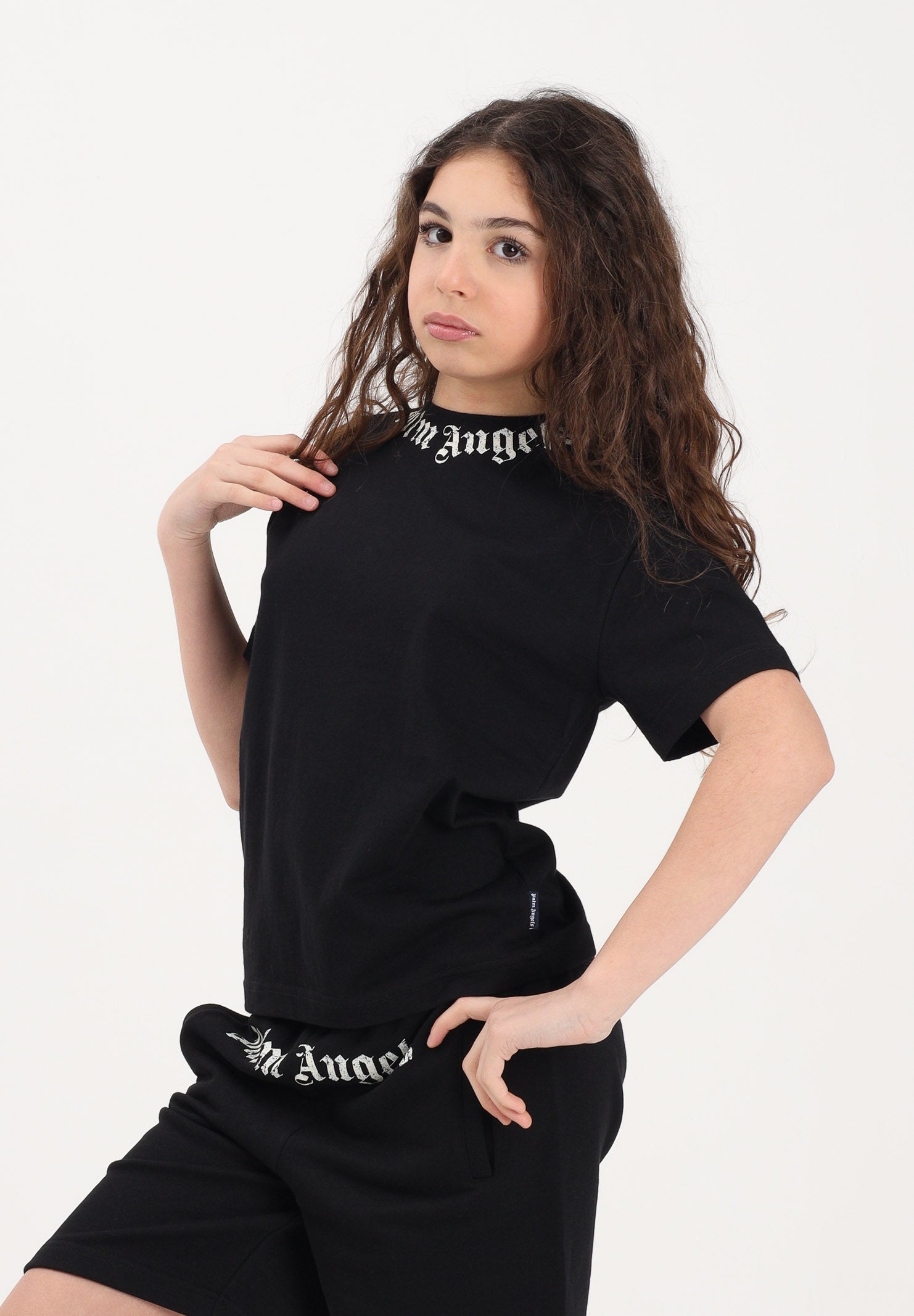 PALM ANGELS T-shirt a manica corta nera per donna, ragazzi e bambini con logo PBAA003S26JER004 110 PALM ANGELS 