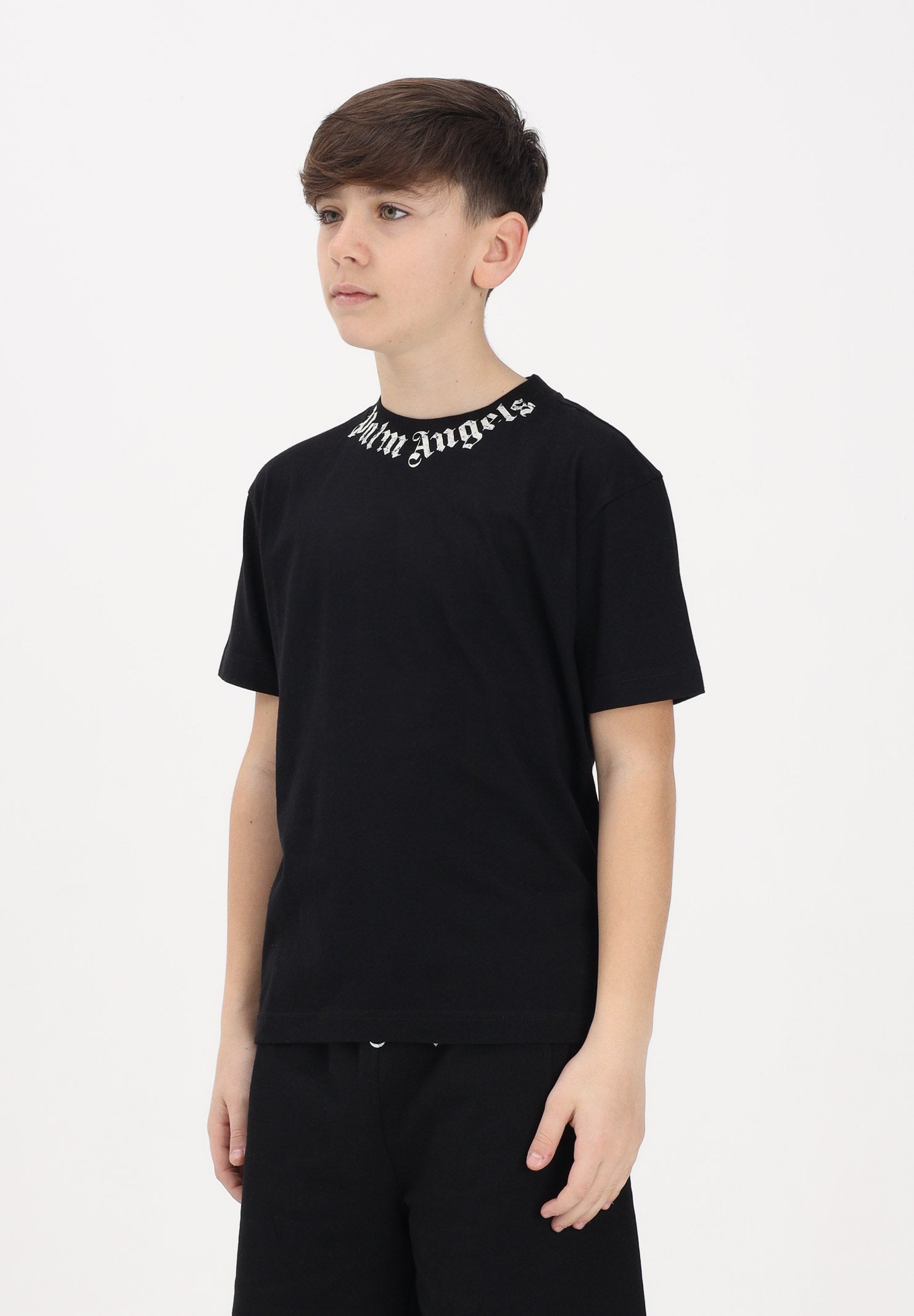 PALM ANGELS T-shirt a manica corta nera per donna, ragazzi e bambini con logo PBAA003S26JER004 110 PALM ANGELS 