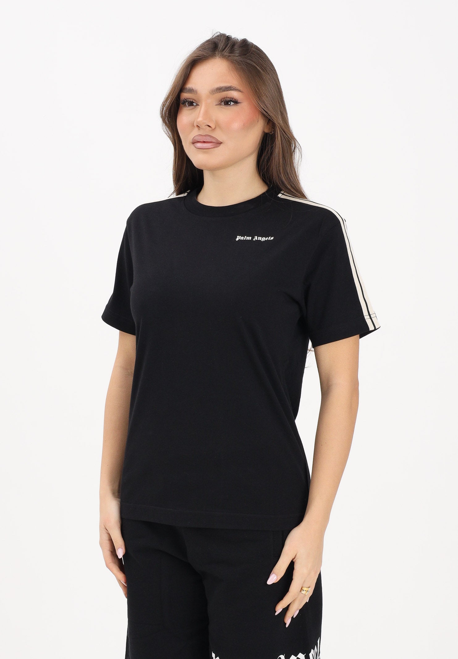 PALM ANGELS T-shirt a manica corta nera per donna, ragazzi e bambini con logo PBAA011S26JER001 110 PALM ANGELS 