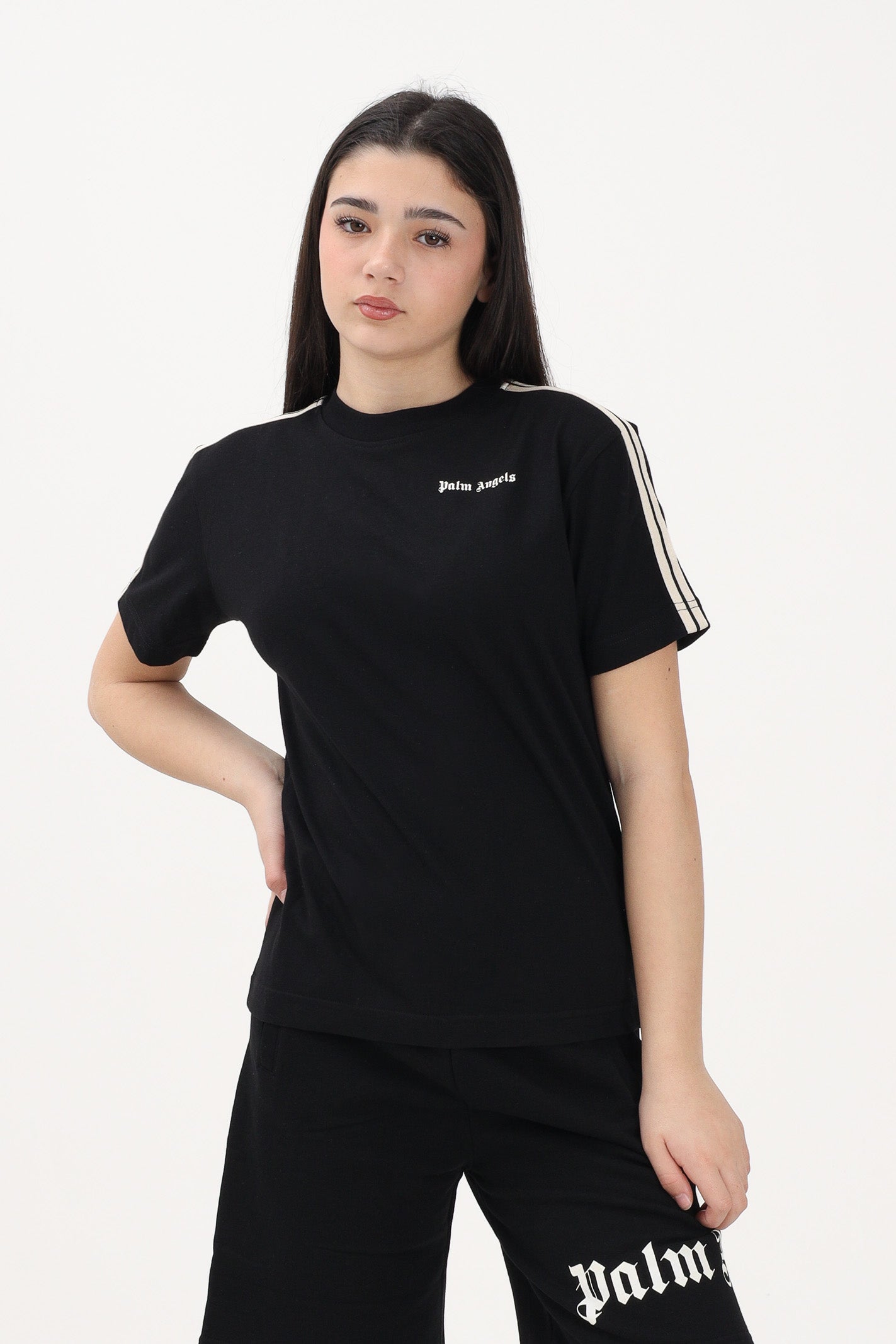 PALM ANGELS T-shirt a manica corta nera per donna, ragazzi e bambini con logo PBAA011S26JER001 110 PALM ANGELS 