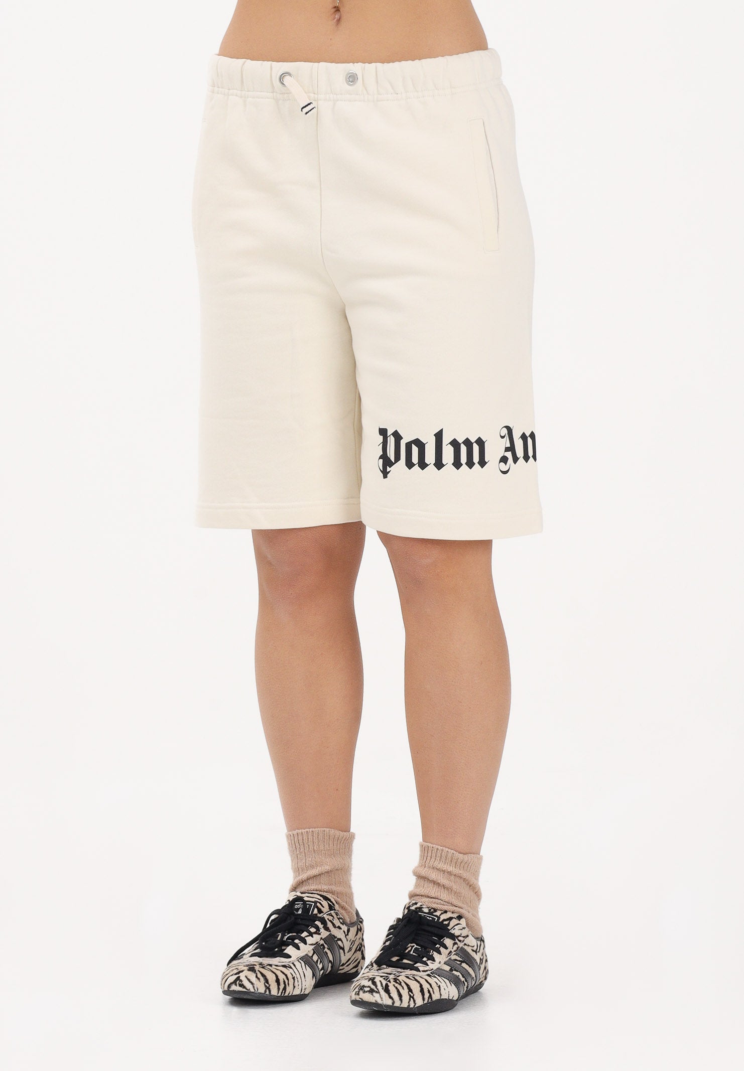 PALM ANGELS Shorts sportivo panna per donna, ragazzi e bambini con logo PBCI006S26FLE001 002 PALM ANGELS 