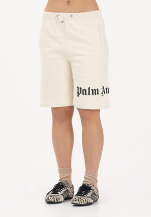 PALM ANGELS Shorts sportivo panna per donna, ragazzi e bambini con logo PBCI006S26FLE001 002 PALM ANGELS 