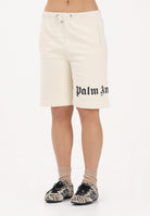 PALM ANGELS Shorts sportivo panna per donna, ragazzi e bambini con logo PBCI006S26FLE001 002 PALM ANGELS 