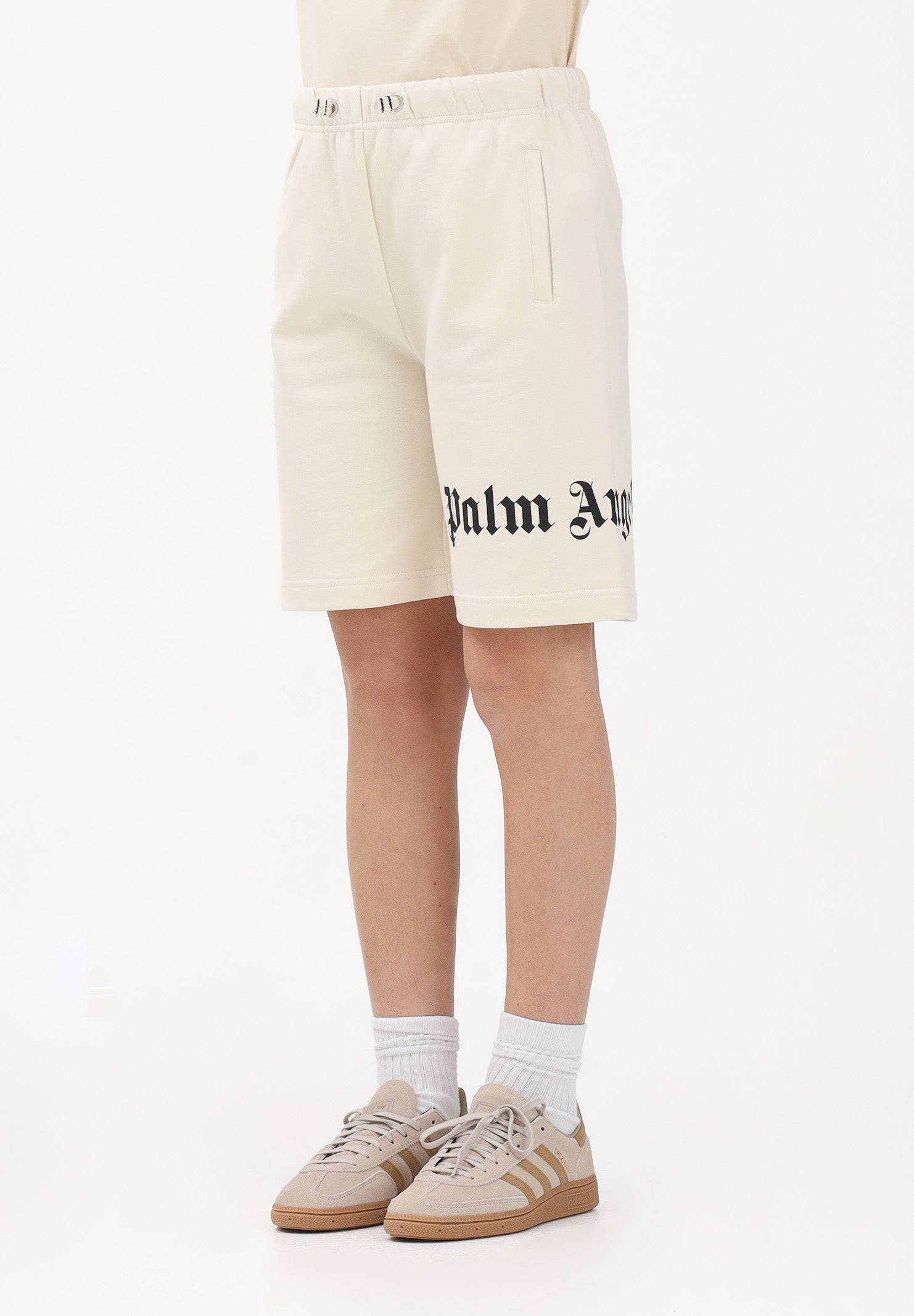 PALM ANGELS Shorts sportivo panna per donna, ragazzi e bambini con logo PBCI006S26FLE001 002 PALM ANGELS 