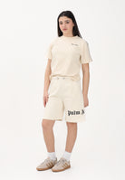 PALM ANGELS Shorts sportivo panna per donna, ragazzi e bambini con logo PBCI006S26FLE001 002 PALM ANGELS 