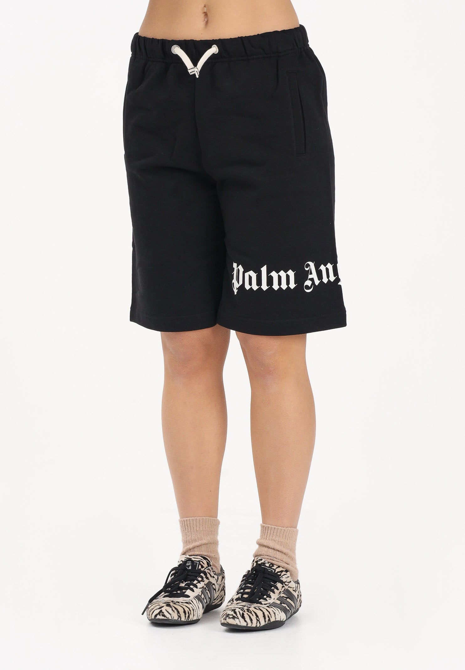 PALM ANGELS Shorts sportivo nero per donna, ragazzi e bambini con logo PBCI006S26FLE001 110 PALM ANGELS 