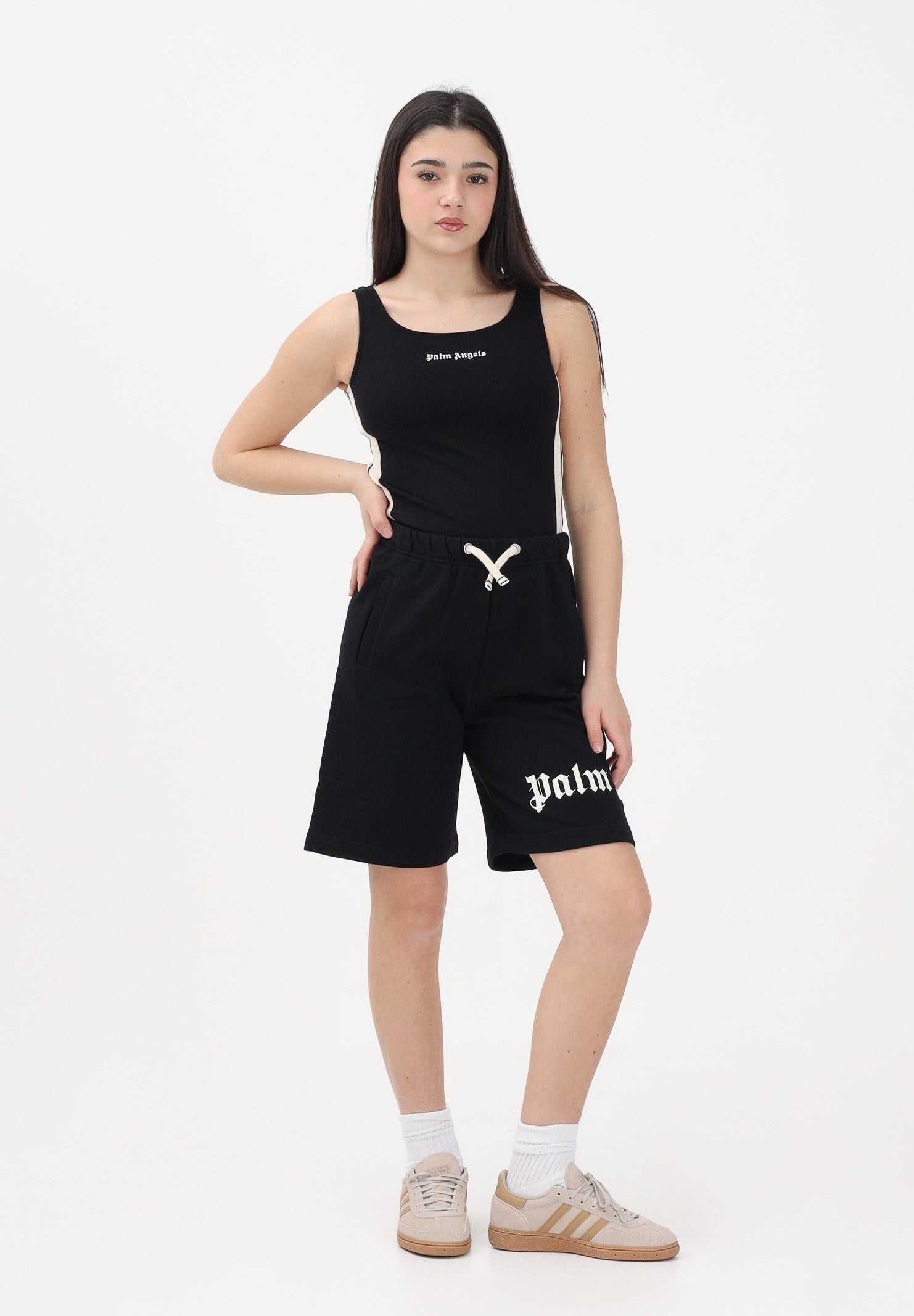 PALM ANGELS Shorts sportivo nero per donna, ragazzi e bambini con logo PBCI006S26FLE001 110 PALM ANGELS 