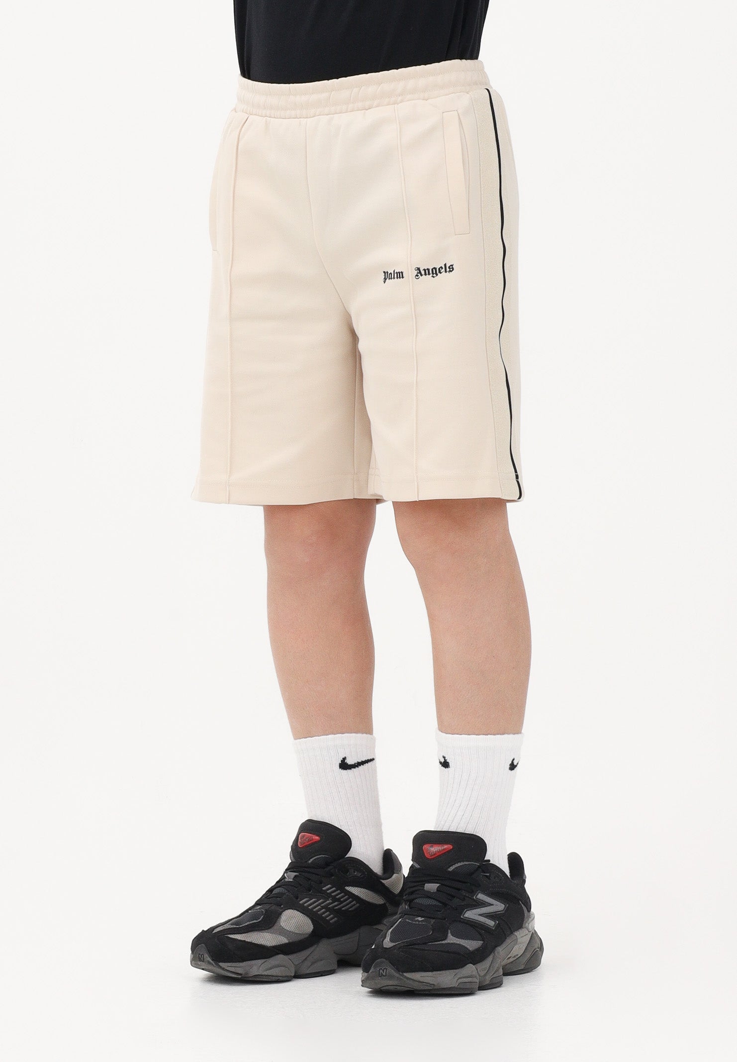 PALM ANGELS Shorts sportivo beige per donna, ragazzi e bambini con logo PBCL001S26FAB001 092 PALM ANGELS 