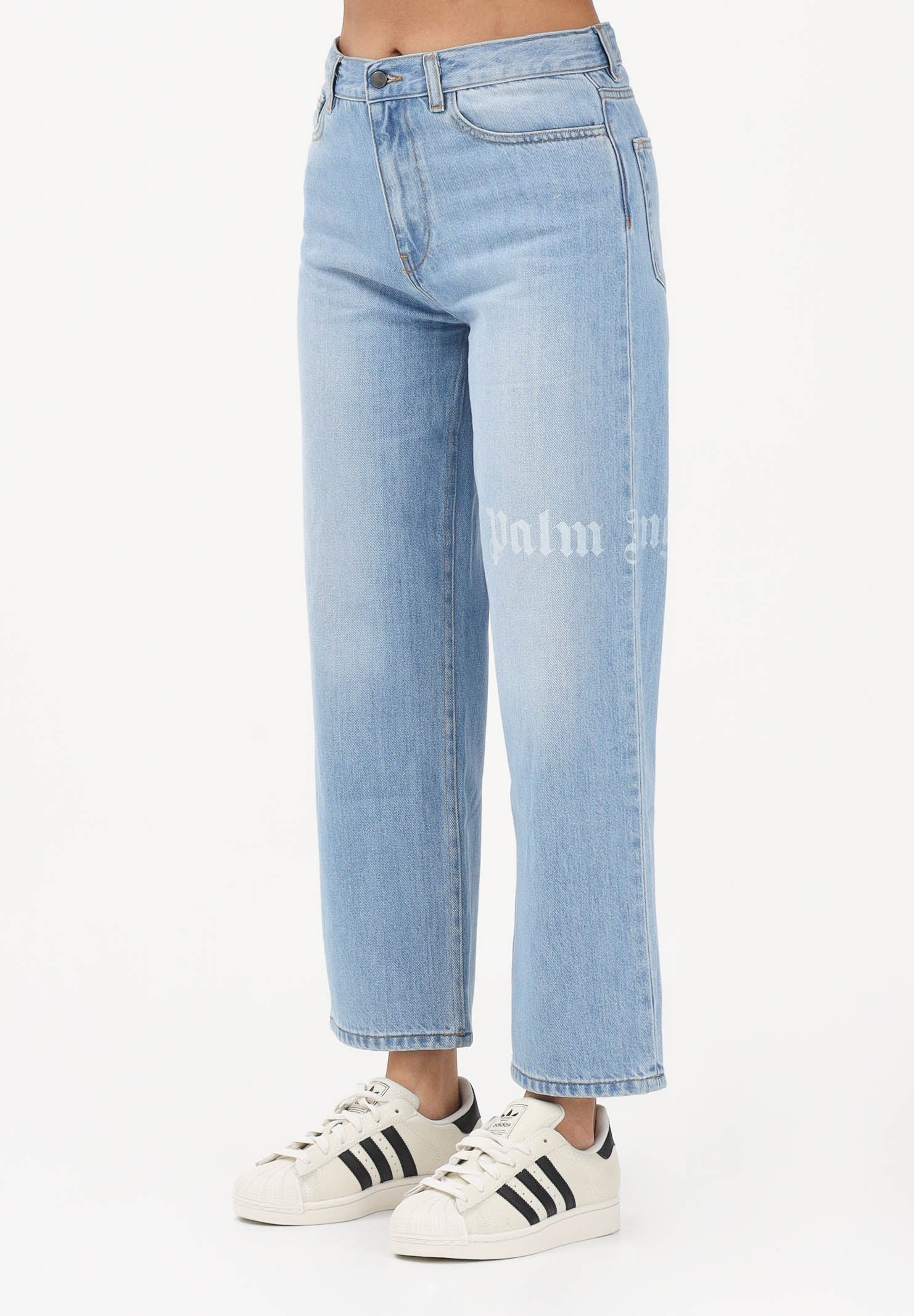 PALM ANGELS Jeans in denim azzurro chiaro per donna, ragazzi e bambini con logo PBYB009S26DEN001 050 PALM ANGELS 