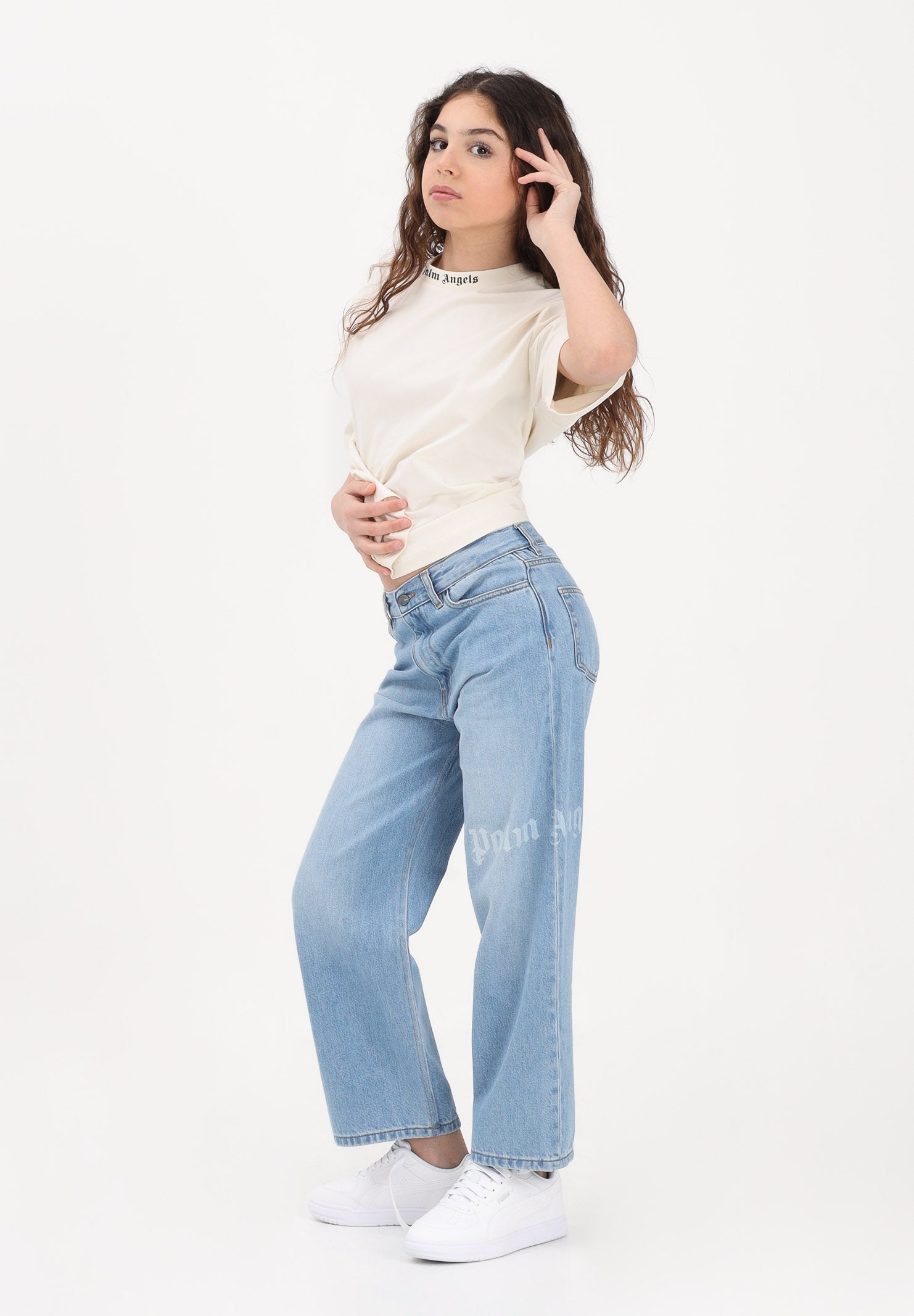 PALM ANGELS Jeans in denim azzurro chiaro per donna, ragazzi e bambini con logo PBYB009S26DEN001 050 PALM ANGELS 