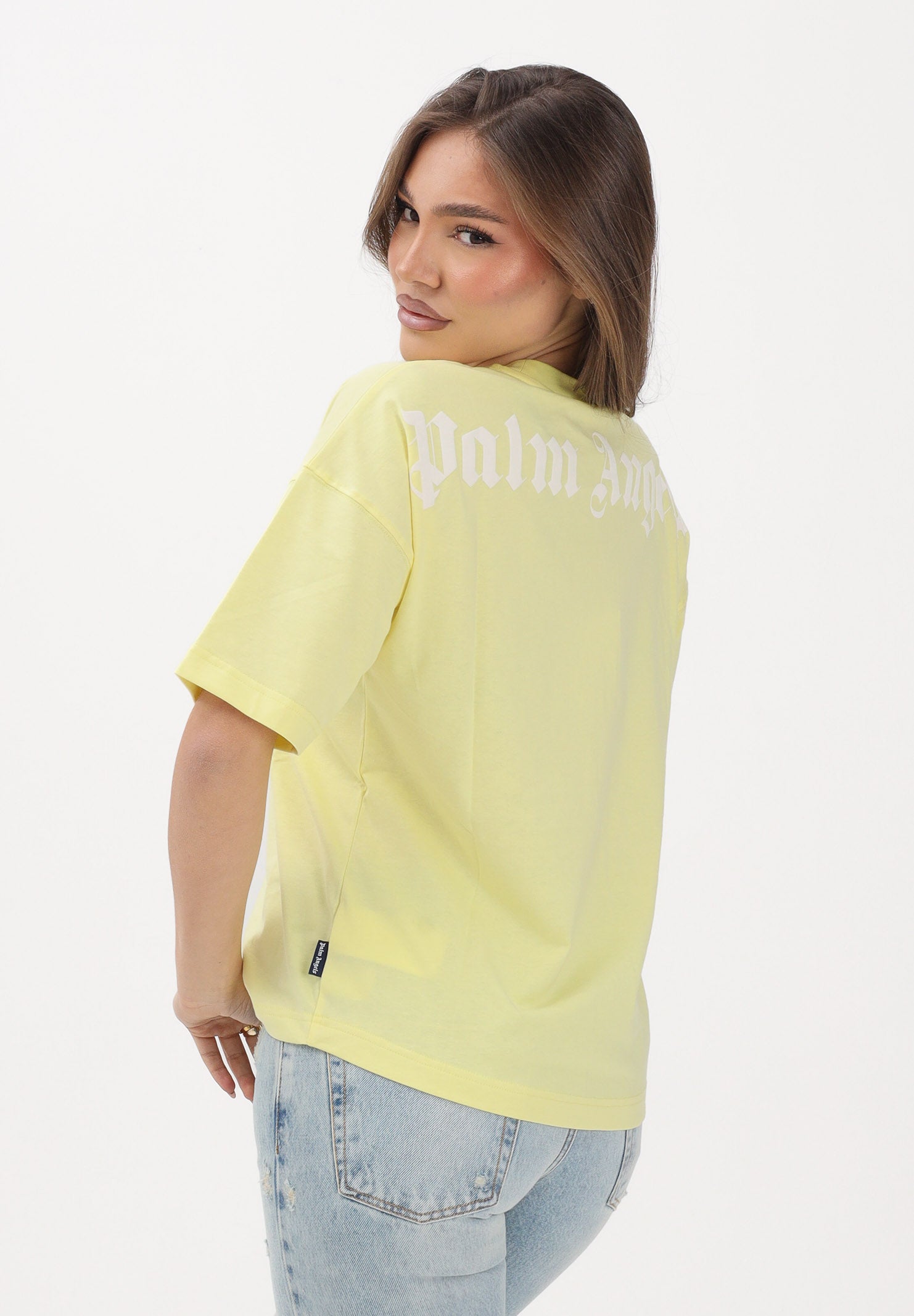 PALM ANGELS T-shirt a manica corta gialla per donna, ragazzi e bambini con logo PGAA001S26JER001 020 PALM ANGELS 