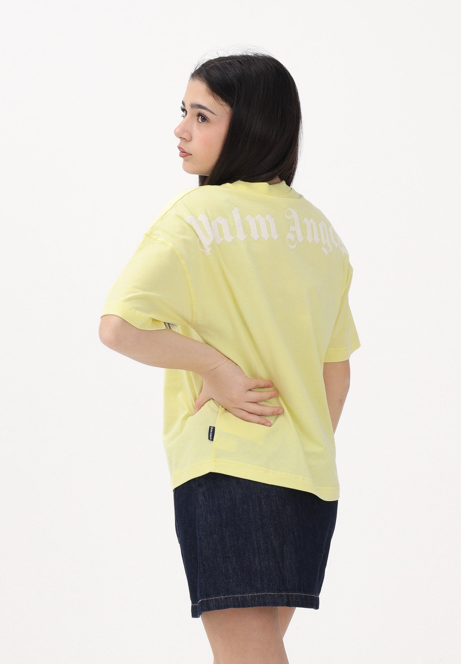 PALM ANGELS T-shirt a manica corta gialla per donna, ragazzi e bambini con logo PGAA001S26JER001 020 PALM ANGELS 