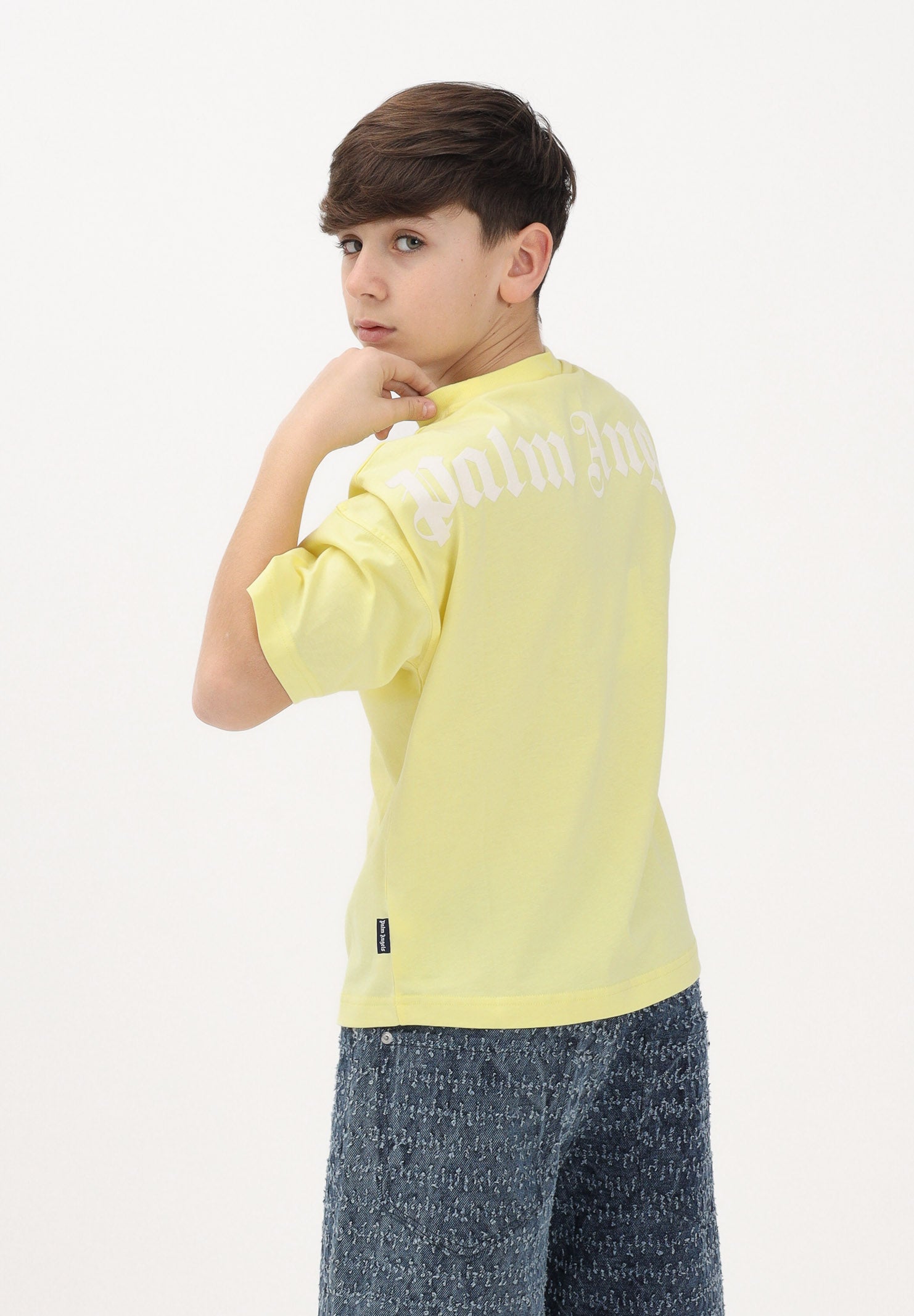 PALM ANGELS T-shirt a manica corta gialla per donna, ragazzi e bambini con logo PGAA001S26JER001 020 PALM ANGELS 