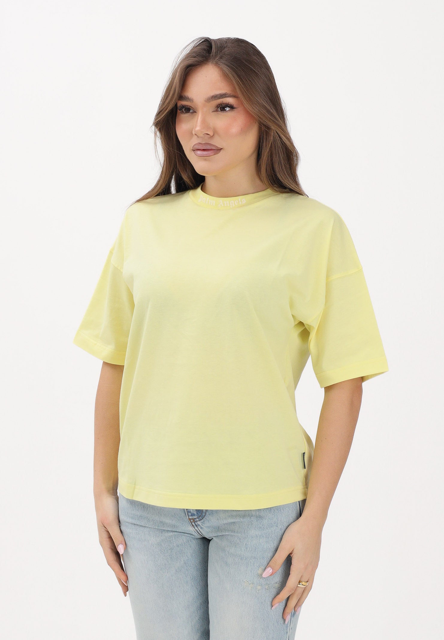 PALM ANGELS T-shirt a manica corta gialla per donna, ragazzi e bambini con logo PGAA001S26JER001 020 PALM ANGELS 