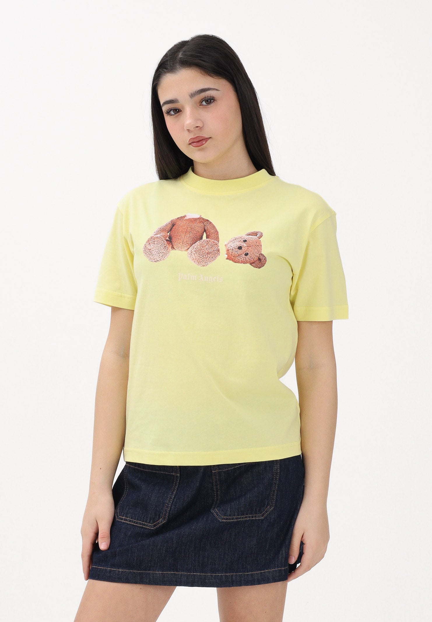 PALM ANGELS T-shirt a manica corta gialla per donna, ragazzi e bambini con stampa orso PGAA002S26JER002 020 PALM ANGELS 