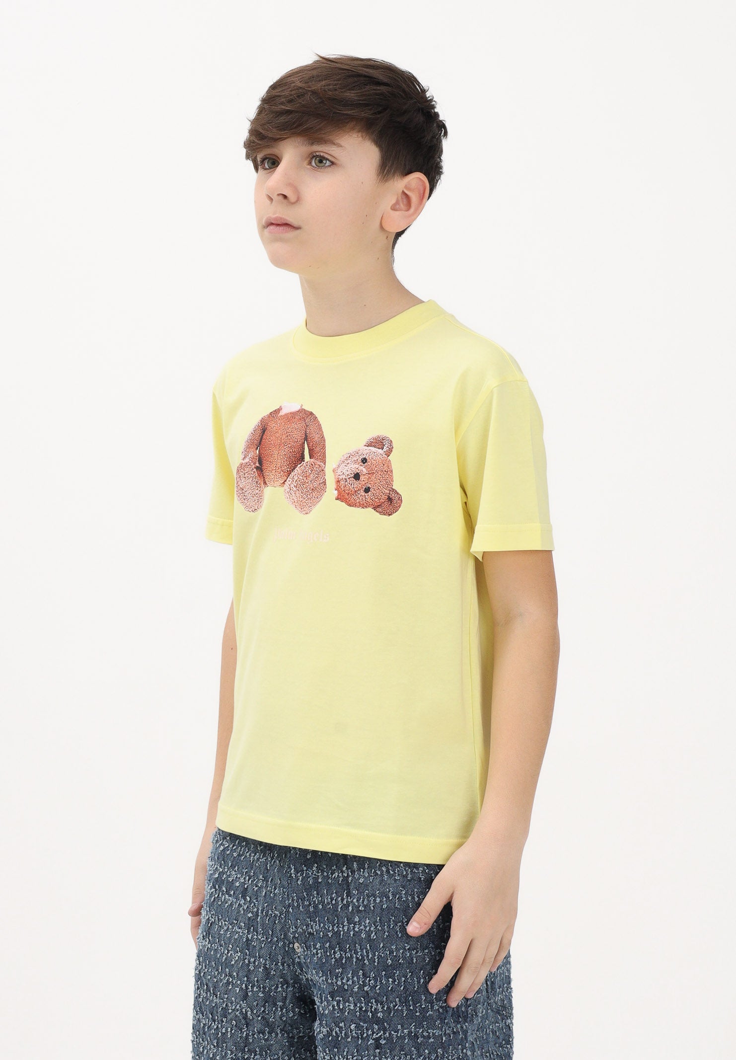 PALM ANGELS T-shirt a manica corta gialla per donna, ragazzi e bambini con stampa orso PGAA002S26JER002 020 PALM ANGELS 