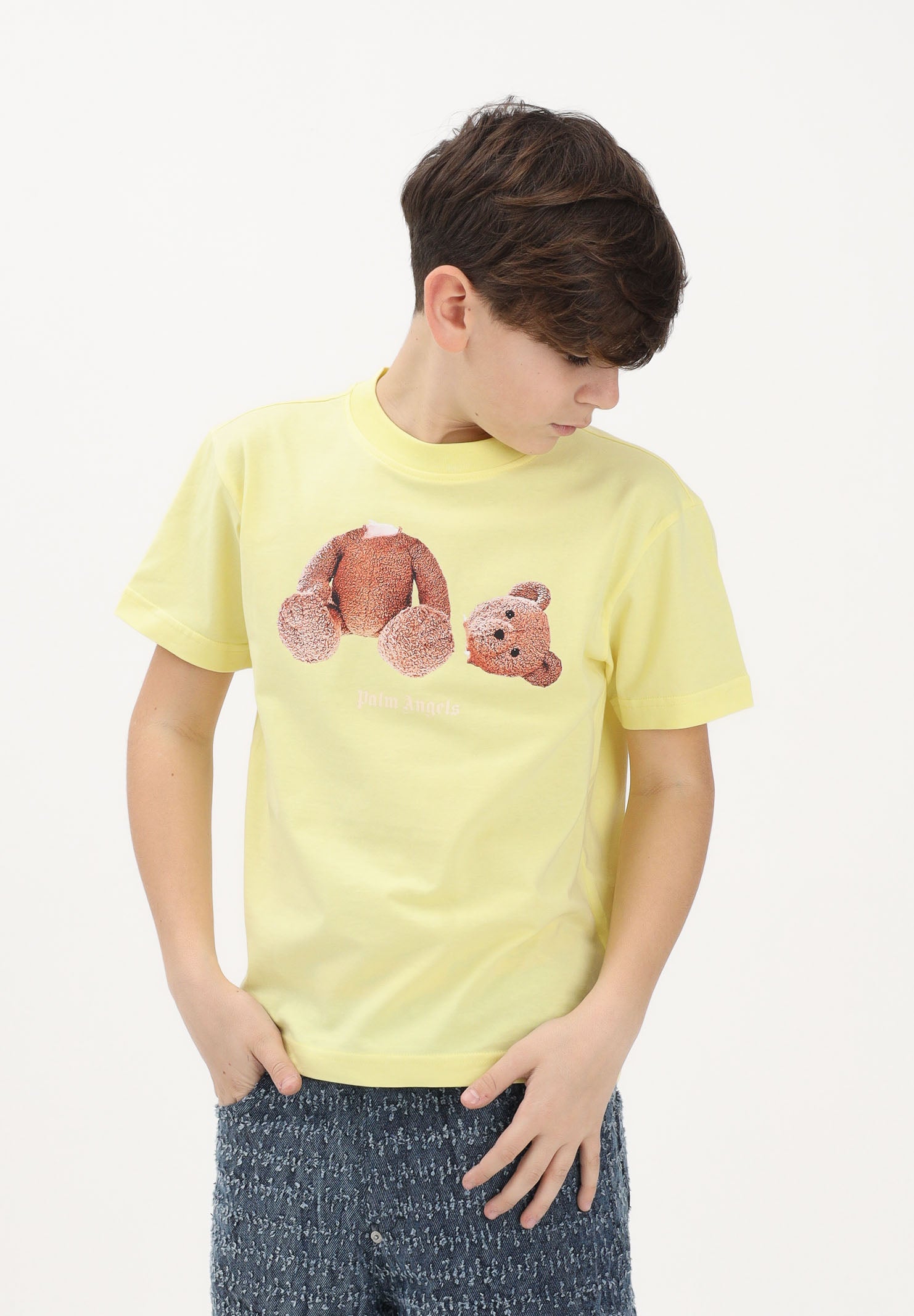 PALM ANGELS T-shirt a manica corta gialla per donna, ragazzi e bambini con stampa orso PGAA002S26JER002 020 PALM ANGELS 