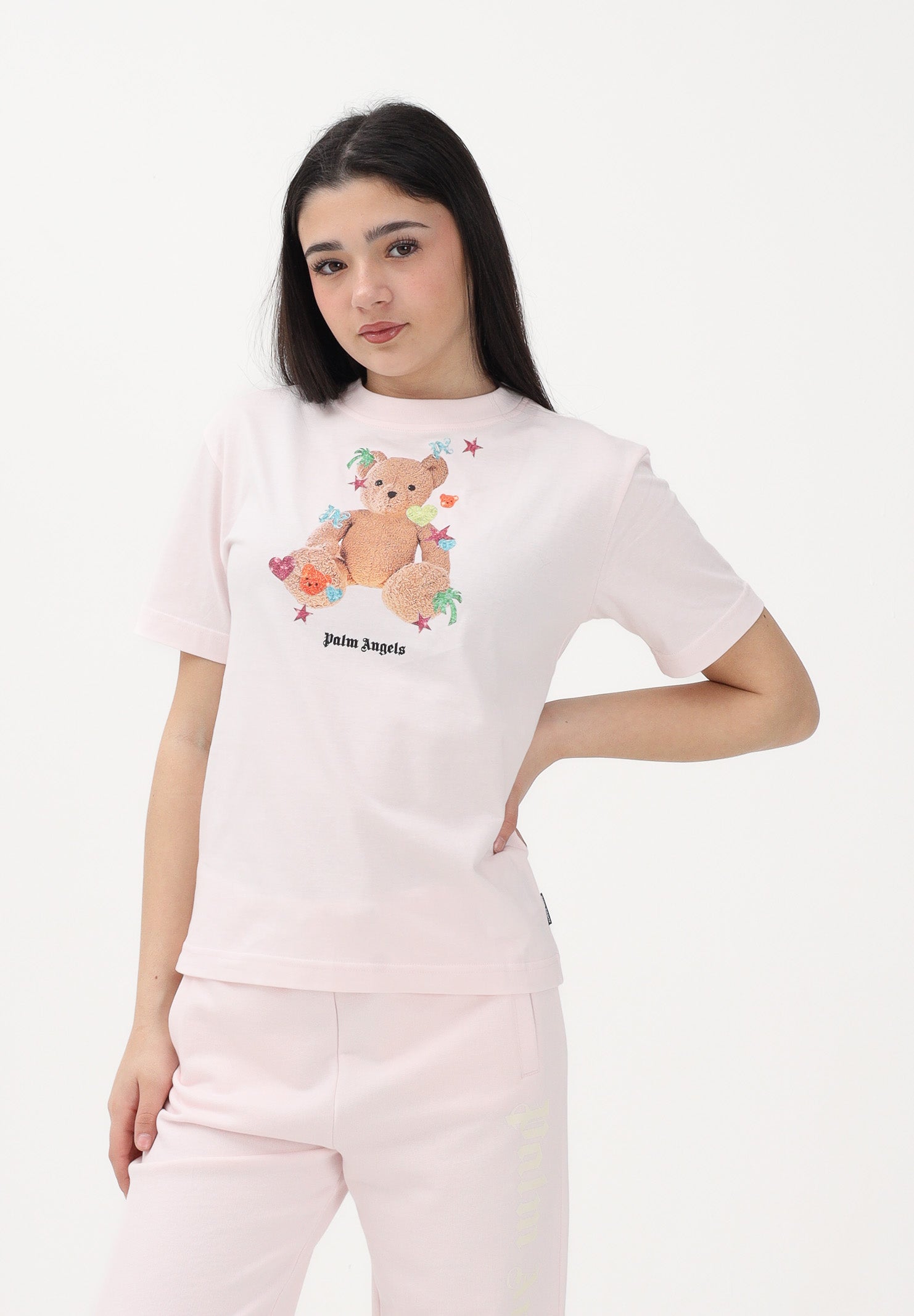 PALM ANGELS T-shirt a manica corta rosa per donna, ragazze e bambine con stampa teddy PGAA002S26JER006 042 PALM ANGELS 