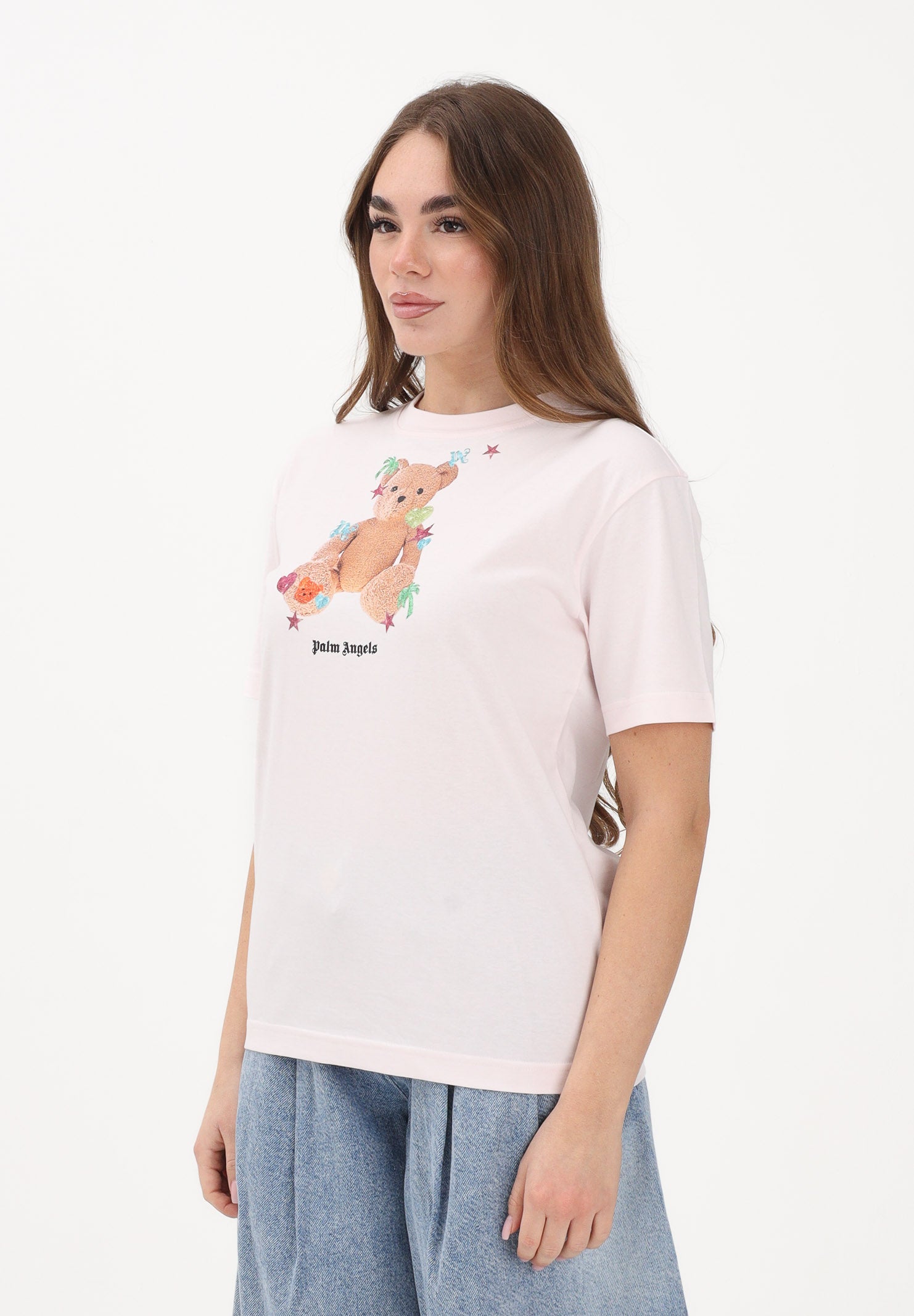 PALM ANGELS T-shirt a manica corta rosa per donna, ragazze e bambine con stampa teddy PGAA002S26JER006 042 PALM ANGELS 