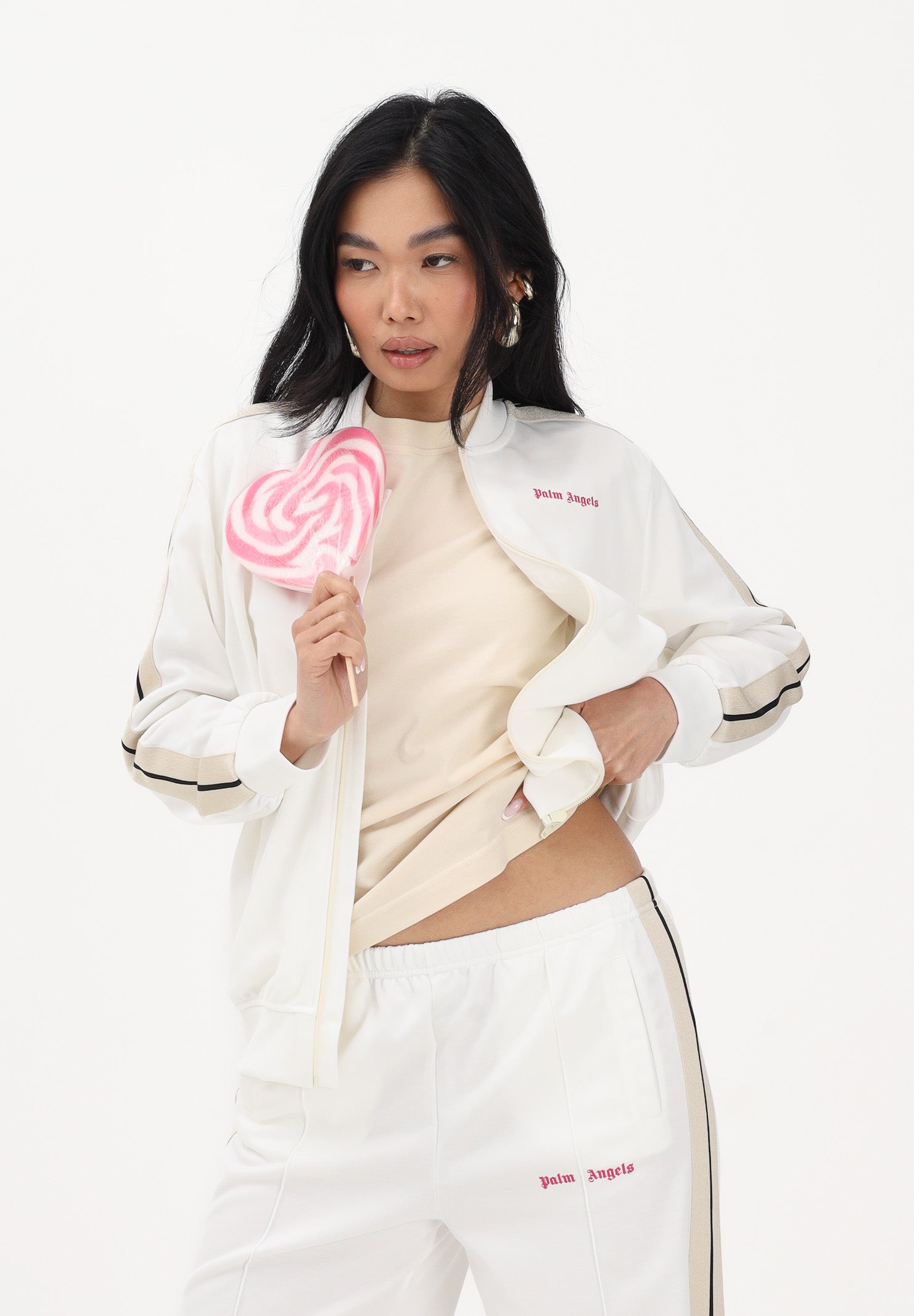 PALM ANGELS Felpa con zip bianca per donna, ragazze e bambine con logo PGBD002S26FAB001 002 PALM ANGELS 