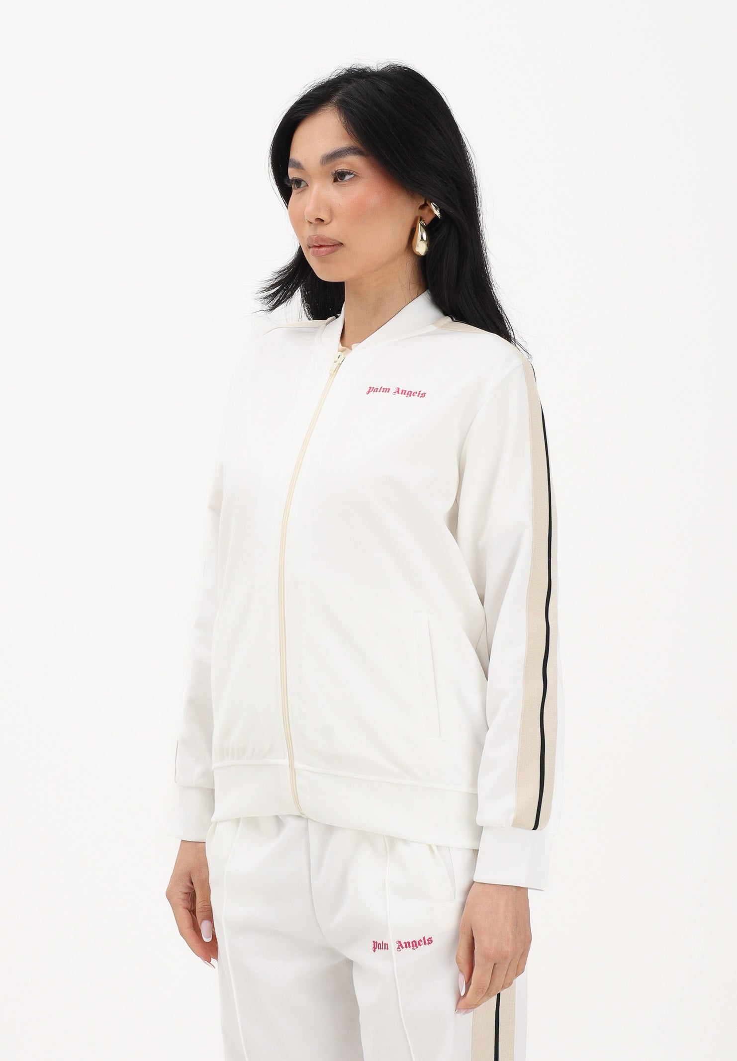 PALM ANGELS Felpa con zip bianca per donna, ragazze e bambine con logo PGBD002S26FAB001 002 PALM ANGELS 