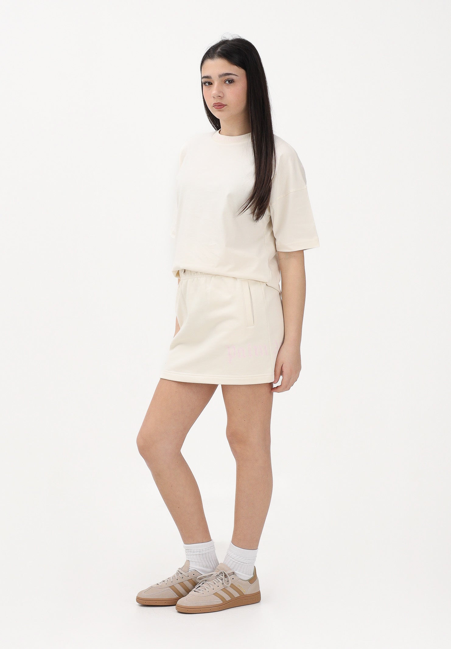 PALM ANGELS Gonna corta panna per donna, ragazze e bambine con logo PGCK001S26FLE001 002 PALM ANGELS 