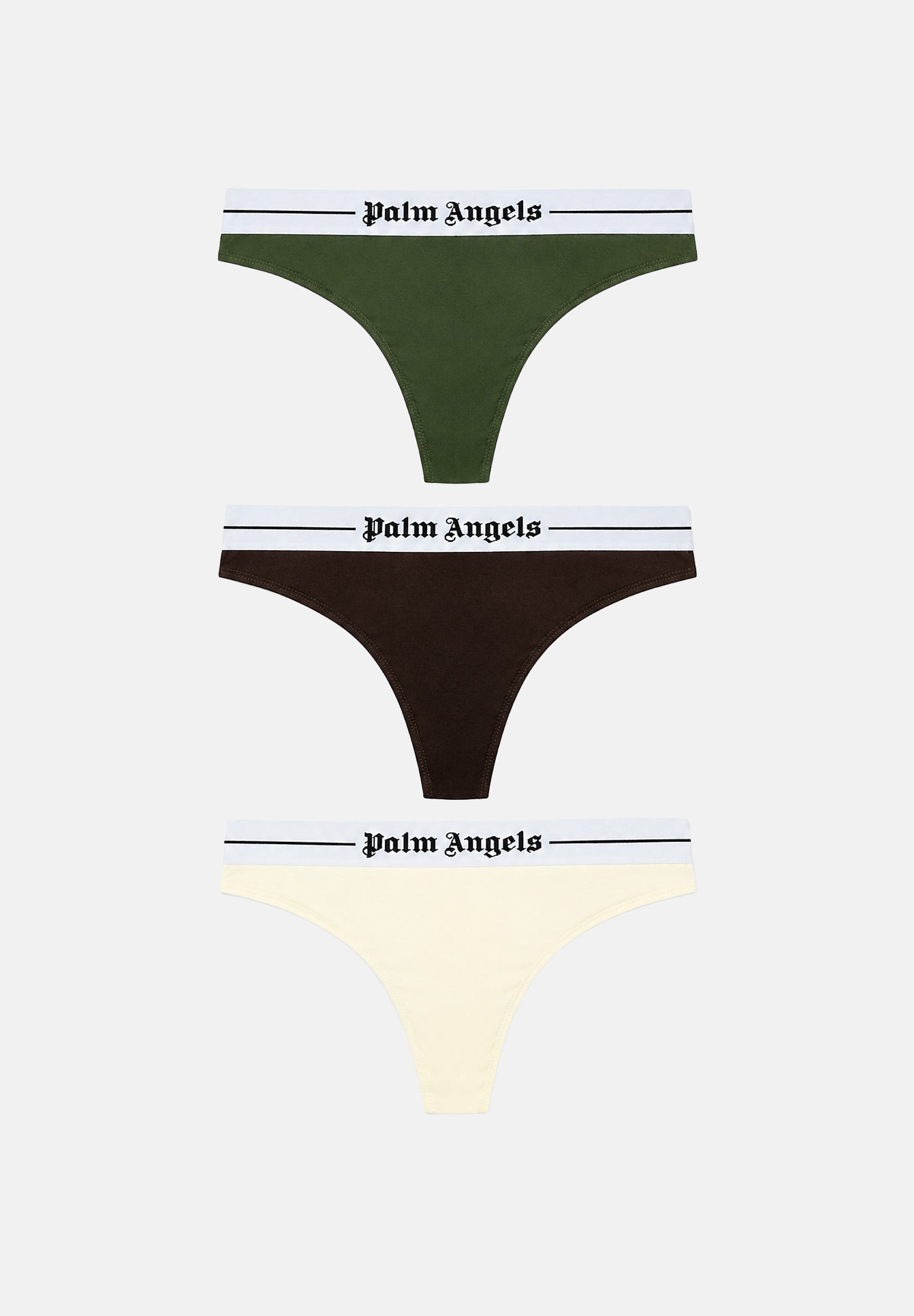 PALM ANGELS Set di tre perizomi multicolore da donna con motivo in tinta unita e fascia elastica logata a contrasto PLA1UWBT04TR AS PALM ANGELS 