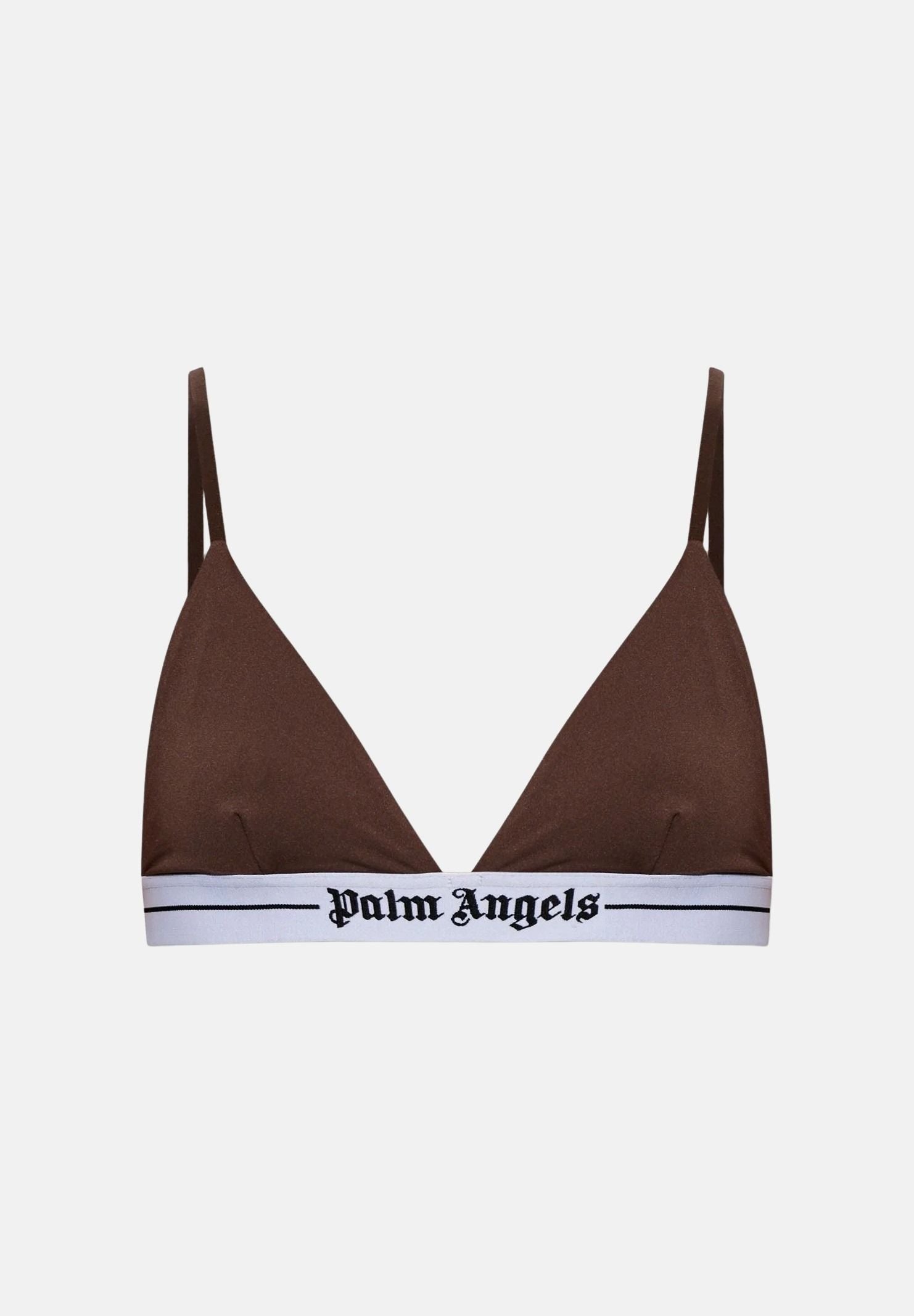 PALM ANGELS Bralette choccolate-marrrone da donna con coppe triangolari e fascia elastica logata.<BR/> PLA1UWTP06SI CH PALM ANGELS 