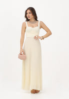 PATRIZIA PEPE Abito lungo plissè crema da donna con corpetto strutturato 2A3064A737 W418 PATRIZIA PEPE 