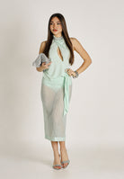 PATRIZIA PEPE Gonna midi verde acqua da donna in organza dévoré 2G1079A756 G632 PATRIZIA PEPE 