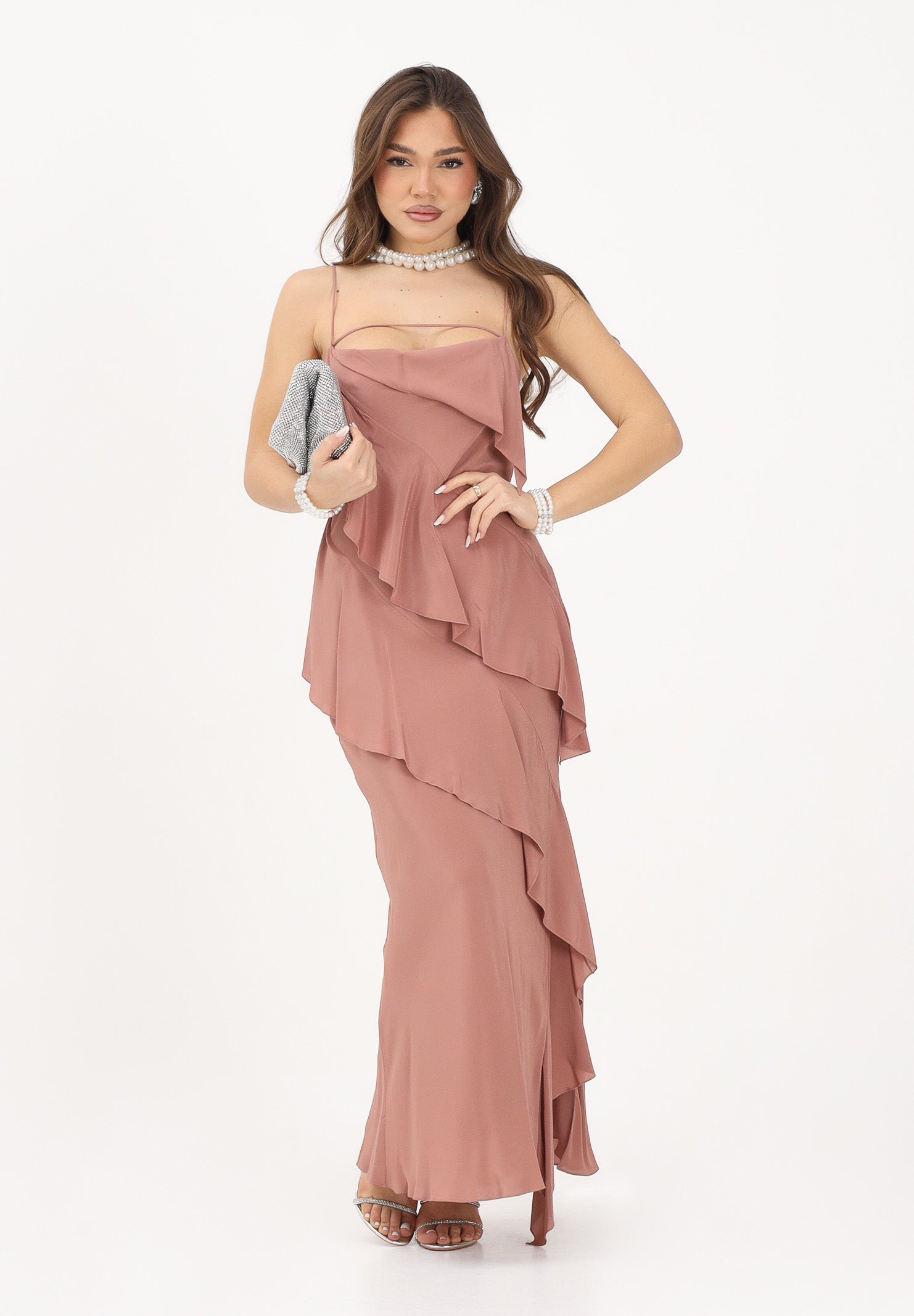 PATRIZIA PEPE Abito lungo terracotta da donna con rouche 2A3020A739 B885 PATRIZIA PEPE 