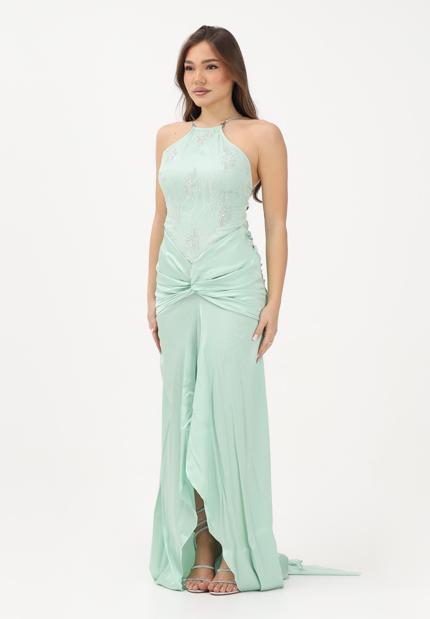 PATRIZIA PEPE Abito lungo verde menta da donna con inserto gioiello 2A3048A775 G632 PATRIZIA PEPE 